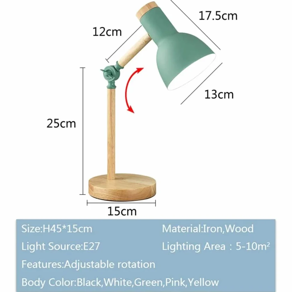 Lampe de table en bois moderne avec abat-jour en métal réglable Blanc