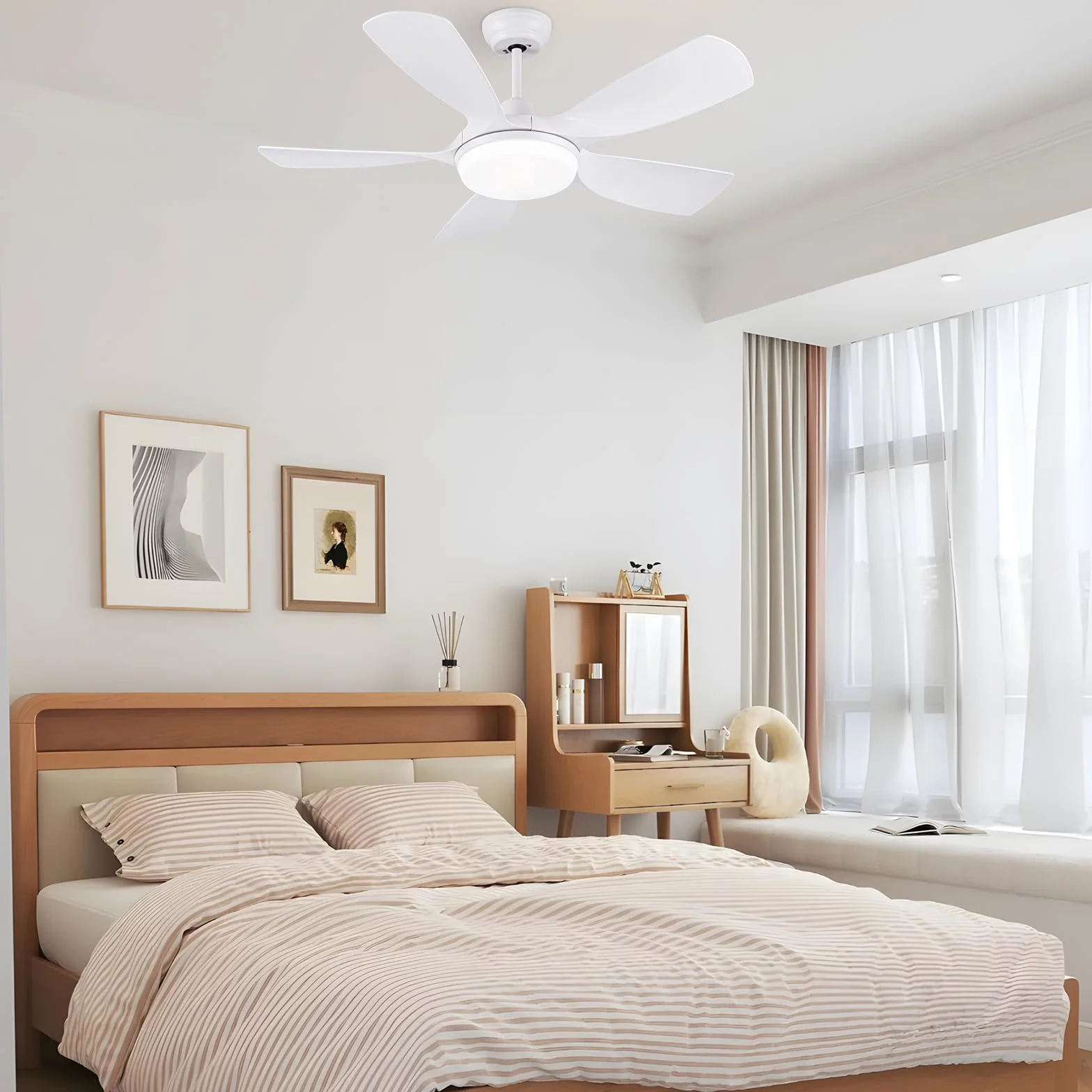 Ventilateur de Plafond Blanc 106CM Silencieux avec Lumiere et Télécommande DC Moteur Réversible