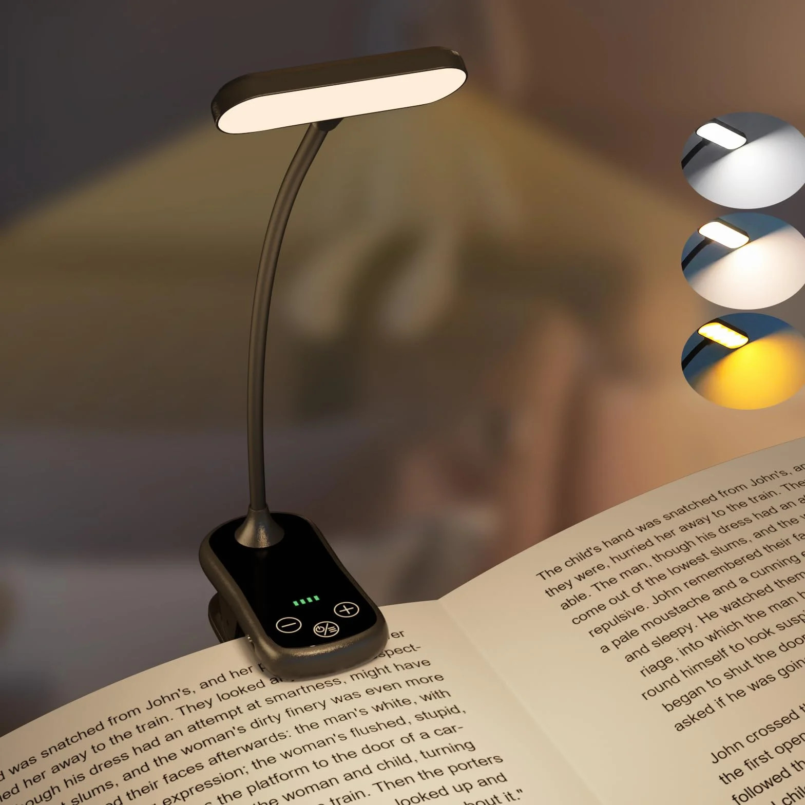 Lampe de Lecture Horizontale LED Rechargeable USB, 20 LEDs, Portable, Contrôle Tactile, 3 Couleurs, 1000mAh