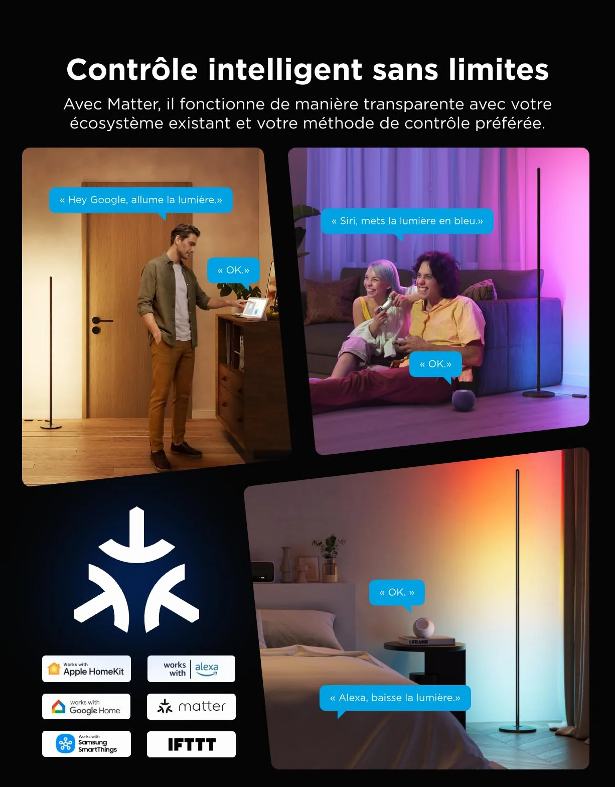 Govee RGBIC Lampadaire LED WiFi, Fonctionne avec Alexa Matter Google Assistant, Musique Sync, 16 Millions Couleurs 61 Modes de Scène