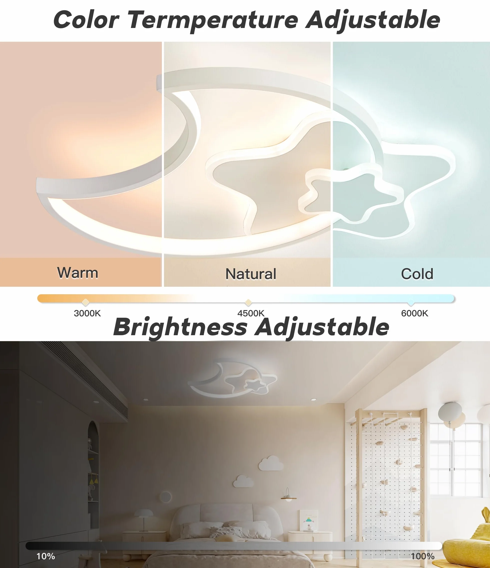 Plafonnier LED Étoile 45CM Dimmable avec Télécommande 3000K-6000K Blanc Moderne pour Chambre Enfants