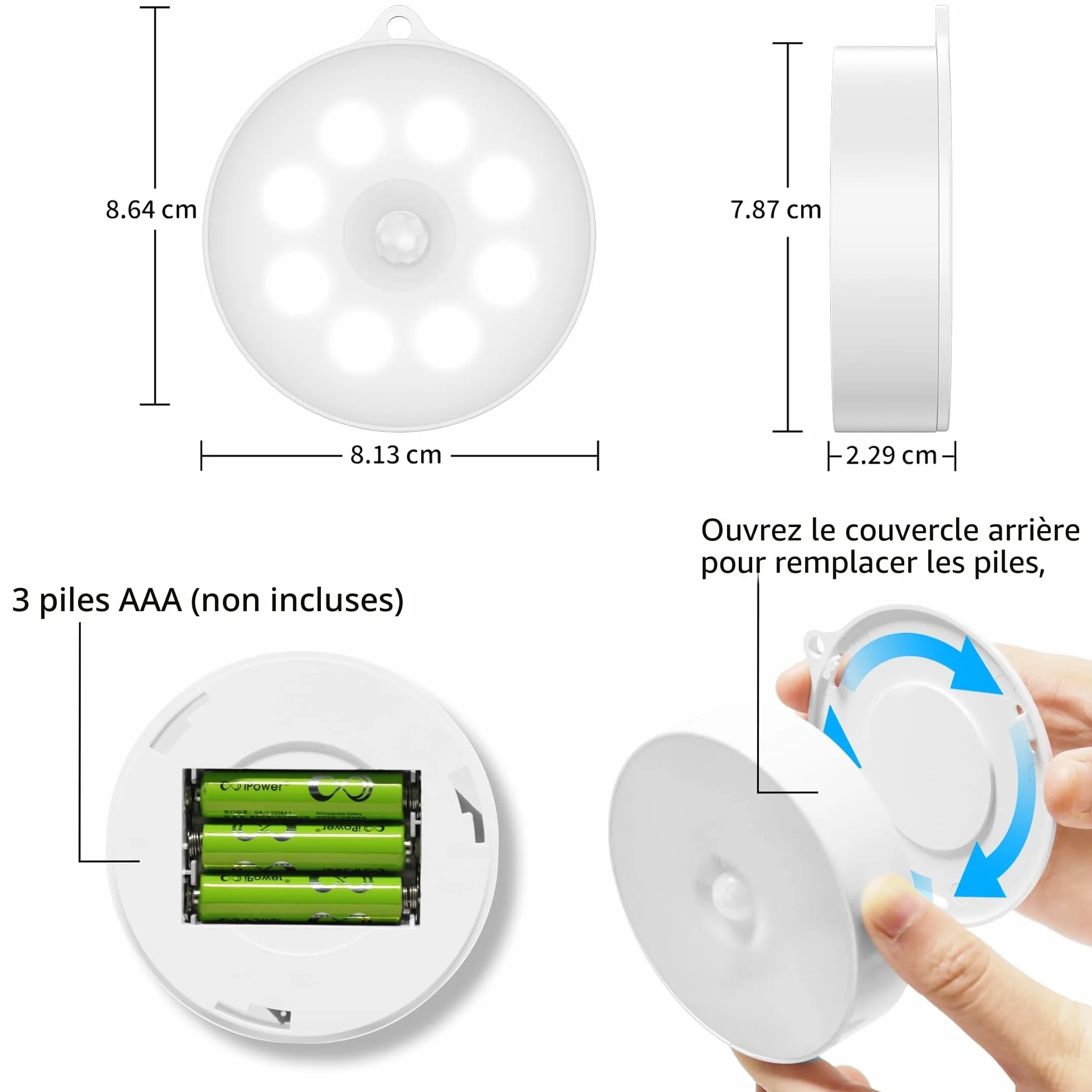 Lumiere detecteur de mouvement interieur lampe LED sans fil 3xAAA pour armoire escaliers placard cuisine 6 pieces blanc froid