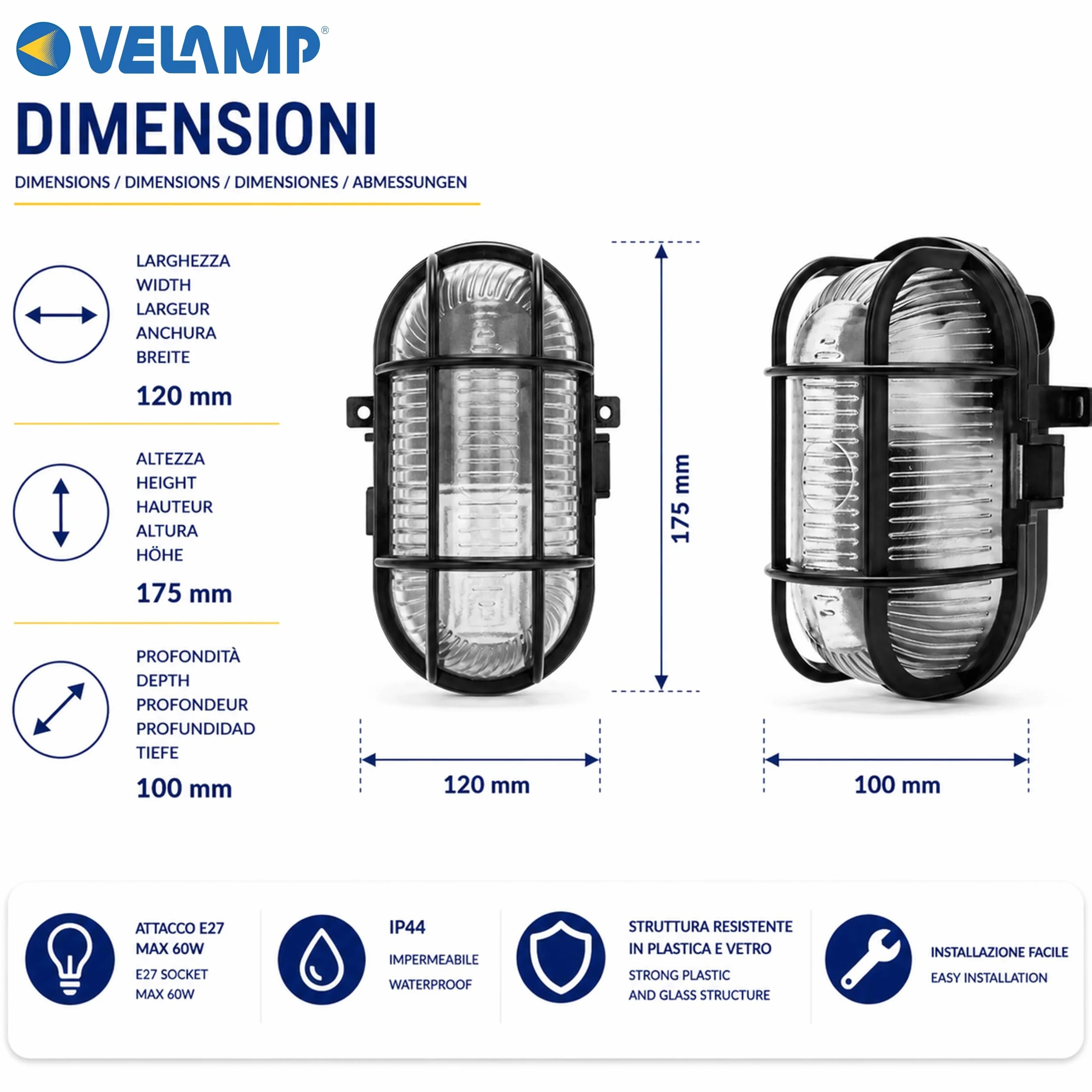 Velamp Applique Ovale E27 noir