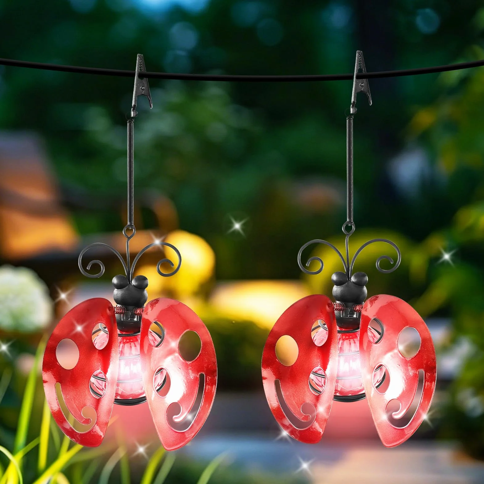 Lampes solaires d'extérieur à suspendre Lot de 2 coccinelles rouges