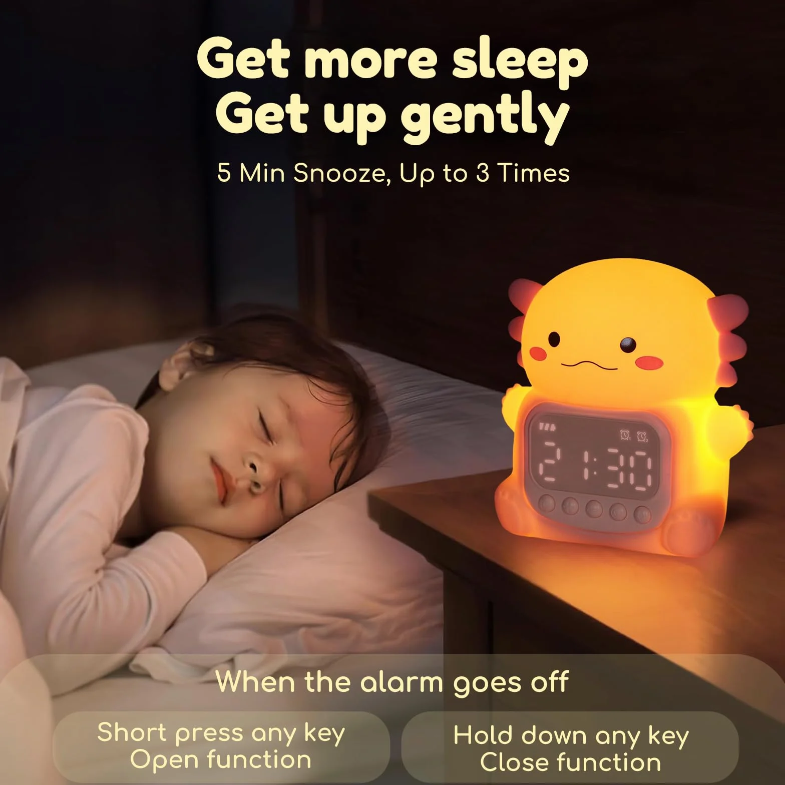 Réveil Axolotl avec veilleuse 7 couleurs RVB lampe de table en silicone pour enfants