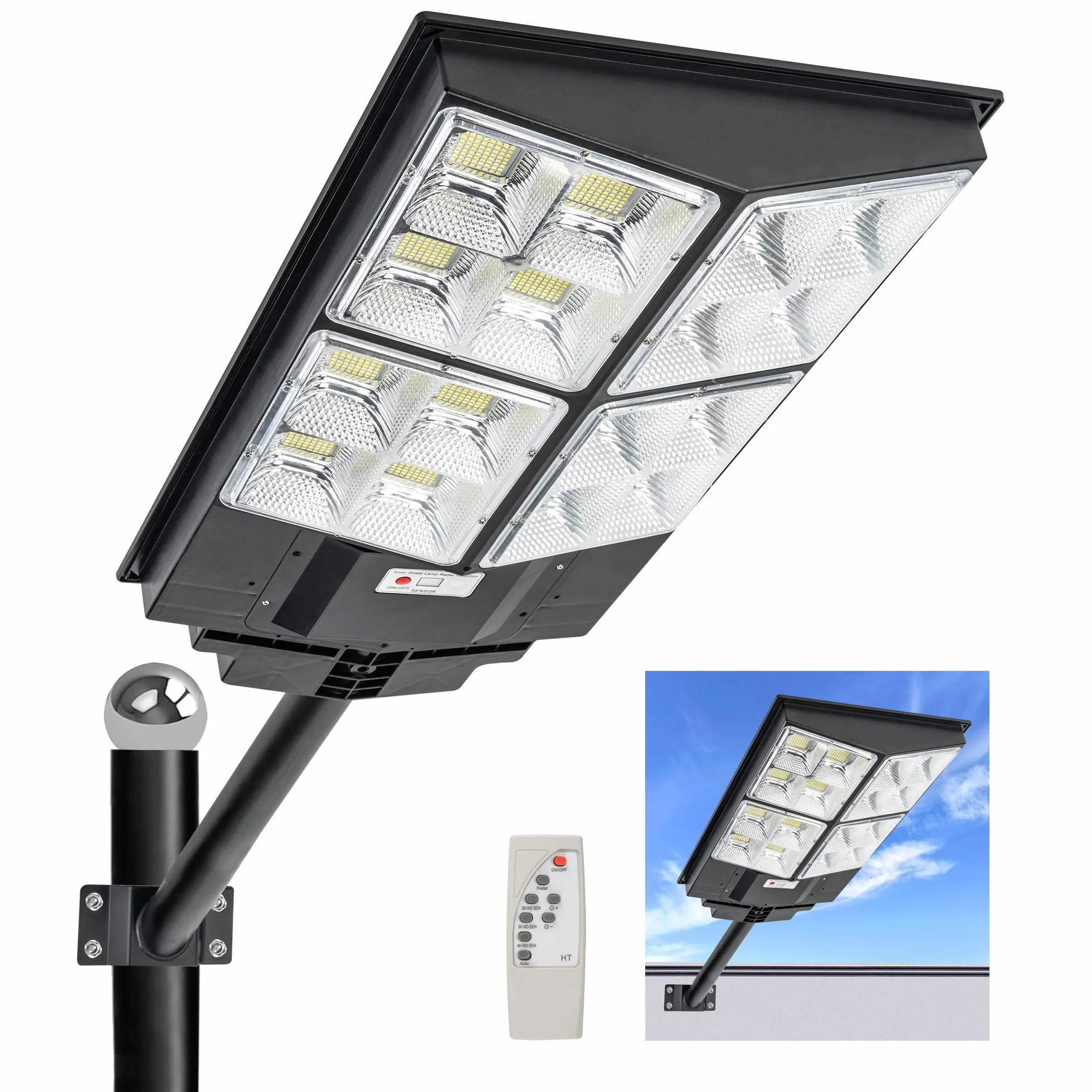 WERISE 900W Solaire Exterieur Projecteur avec Detecteur de Mouvement IP65 Étanche 6500K 1440 LED