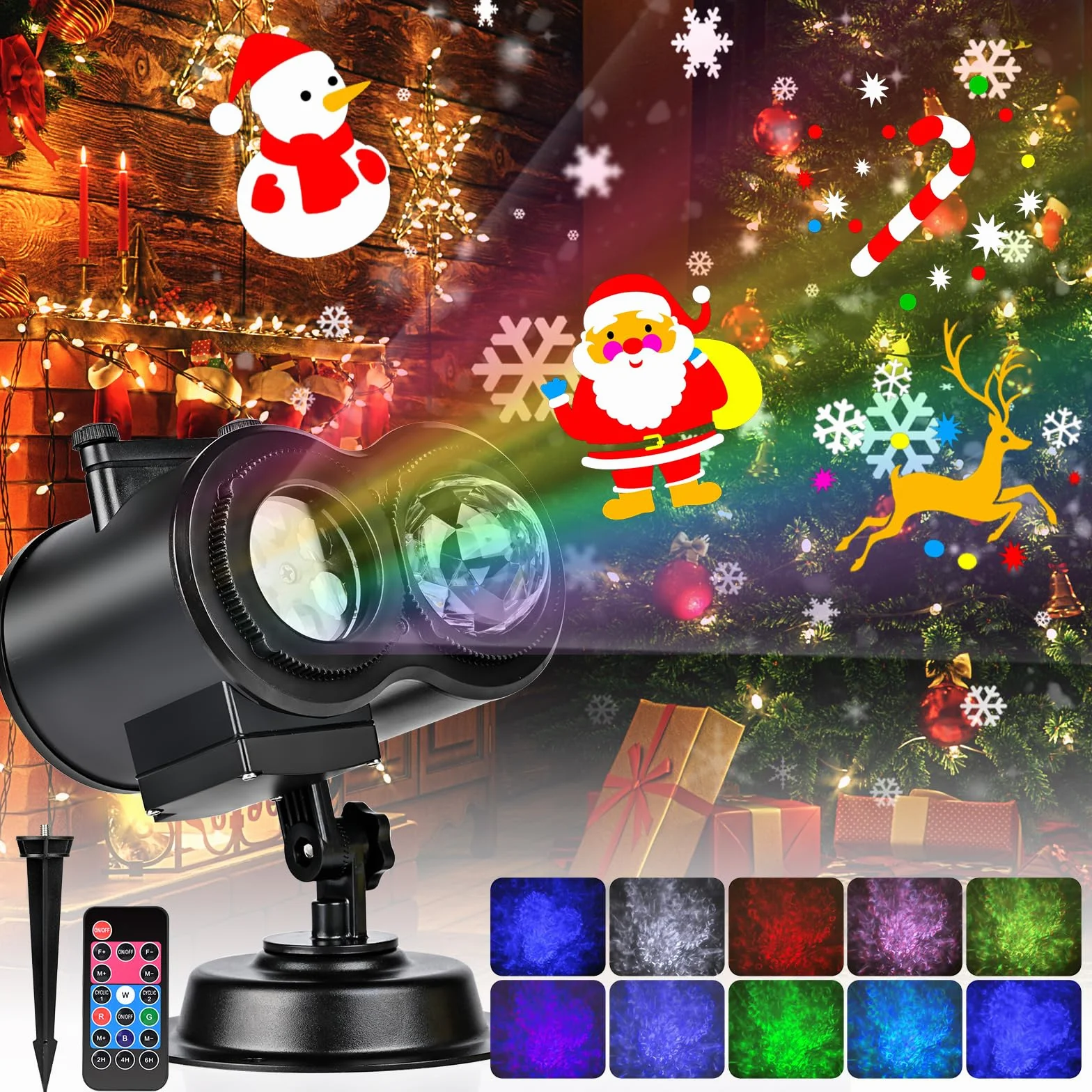 Projecteur LED Noël Extérieur Intérieur avec Télécommande 16 Motifs Effets Vagues Étanche