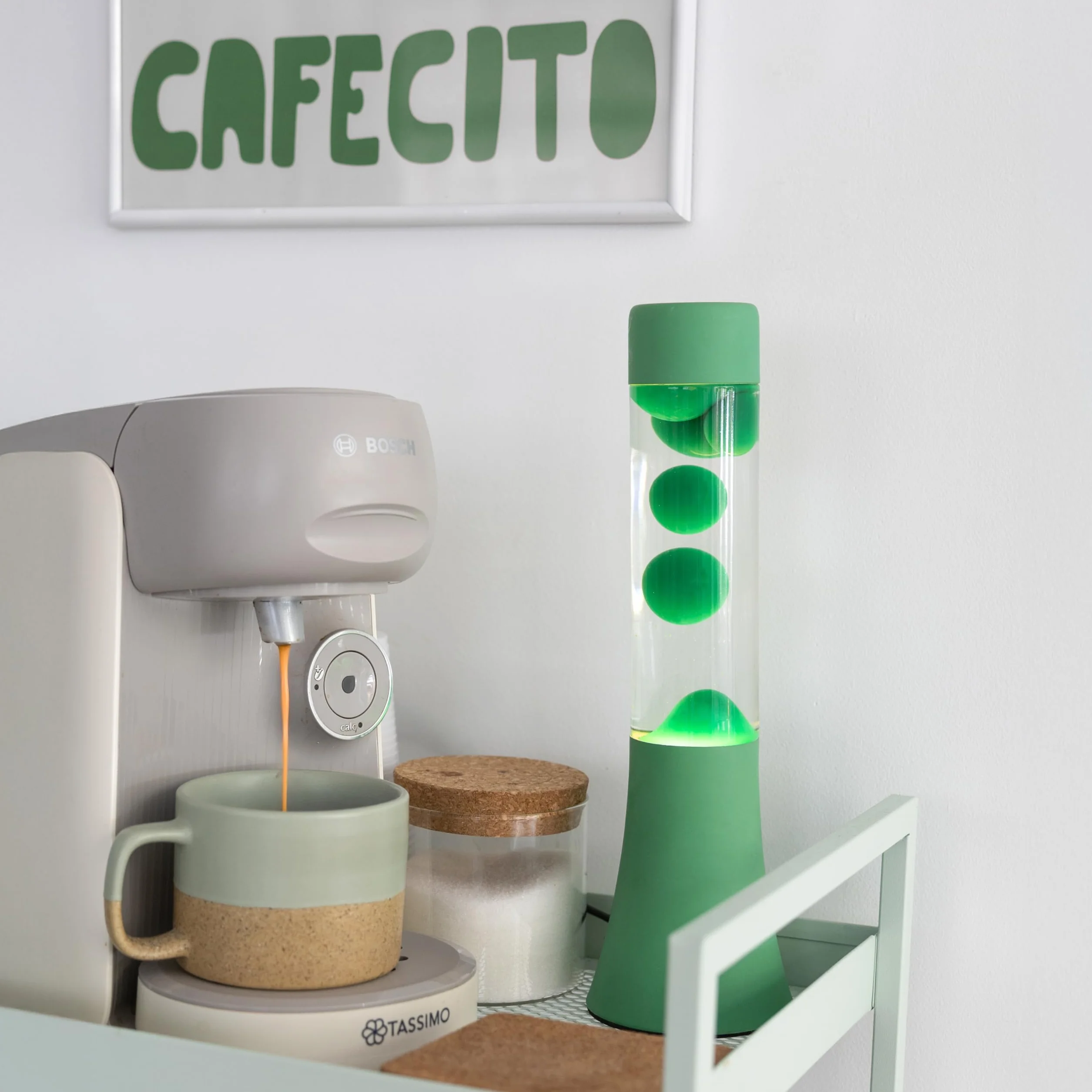 Lampe à lave verte 30 cm avec base et liquide transparent - Cadeau original rétro