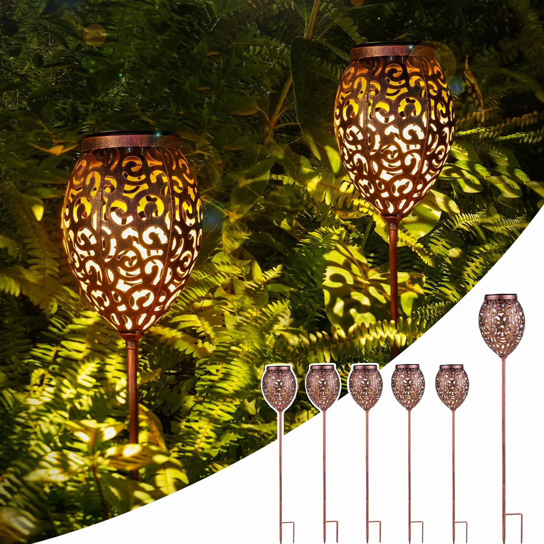 Lampes solaires de jardin métal IP65 15 lm rétro vintage hauteur réglable Lot de 6