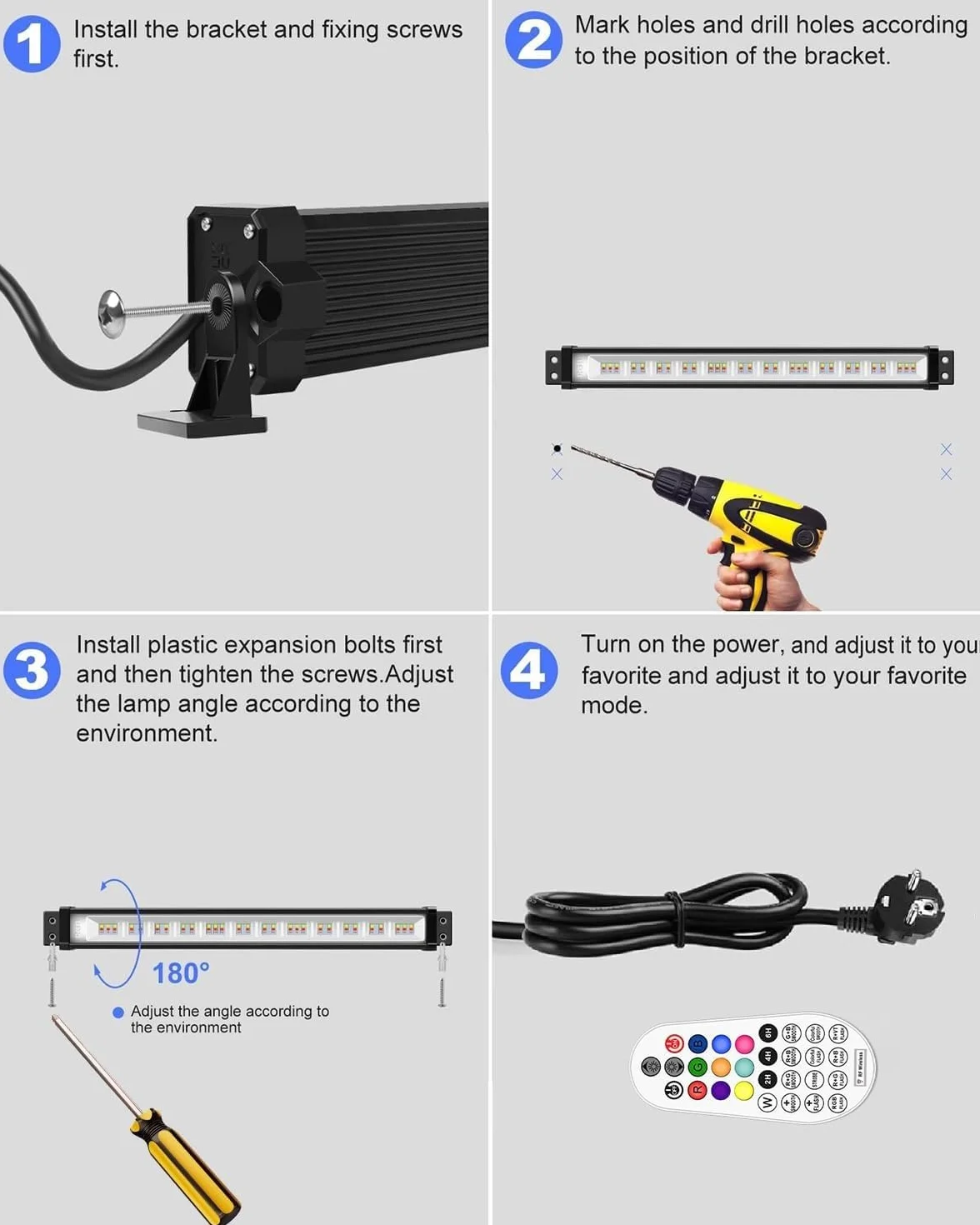 MEIHUA Projecteur LED RGB 42W Étanche IP66 Télécommande RF 360° 10 Couleurs 12 Modes