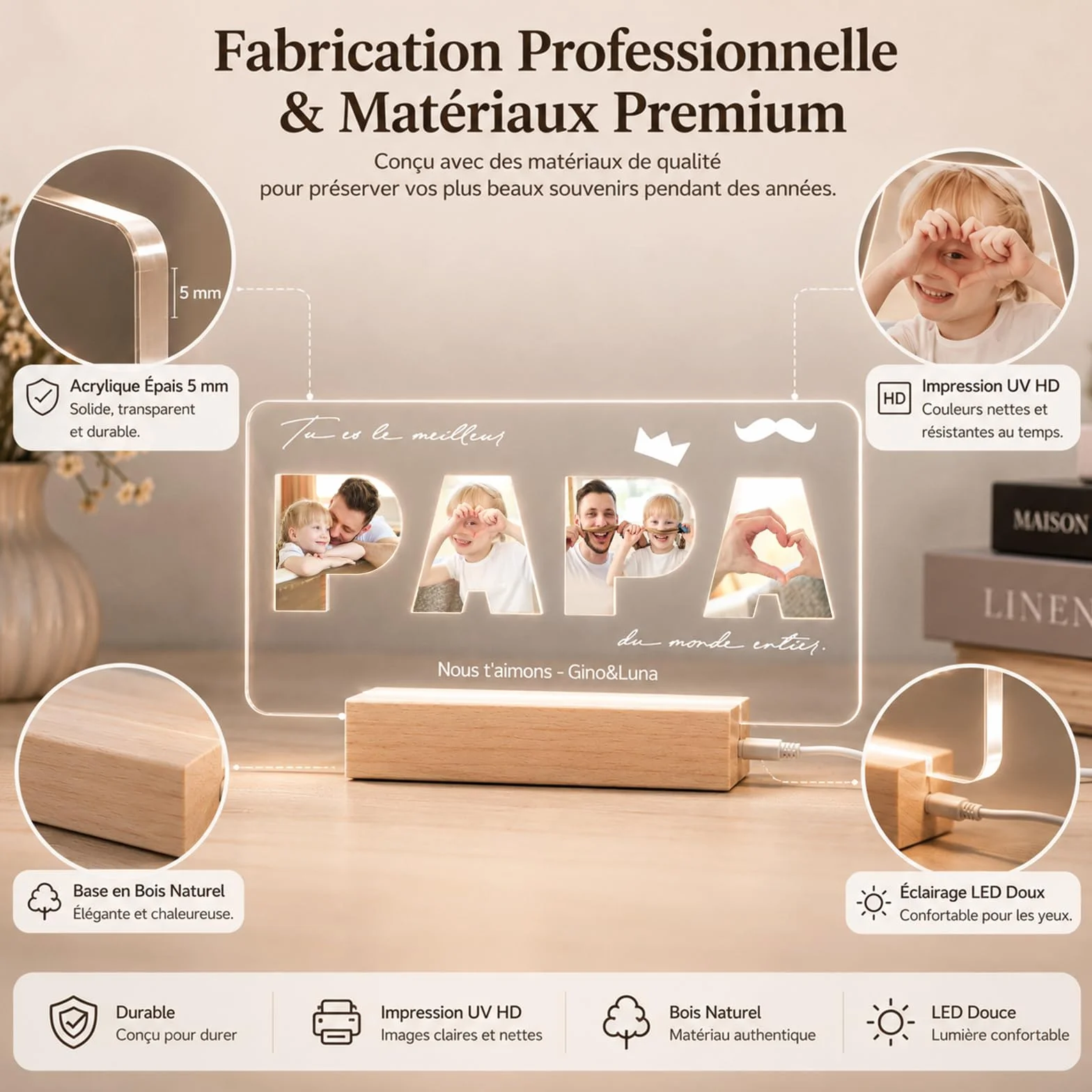 Lampe Cadre Photo Personnalisé Cadeau Fête des Pères Original