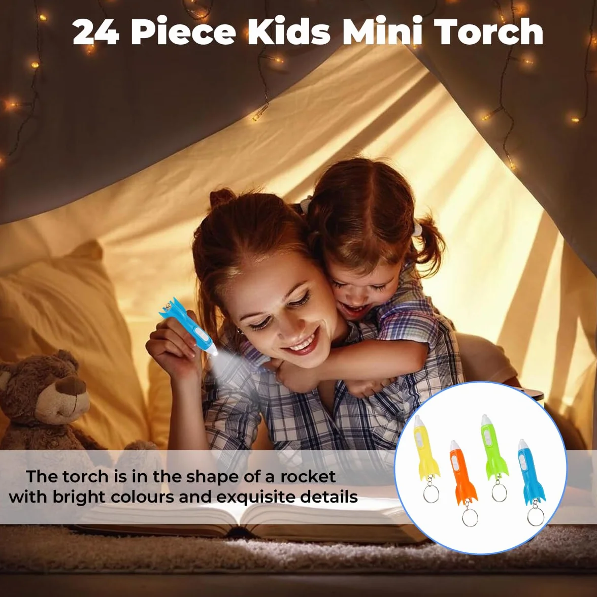 Lampe De Poche Enfant Led Mini Fusée Porte-Clé, 24 Pièces, 4 Couleurs, Pour Extérieur Camping Randonnée