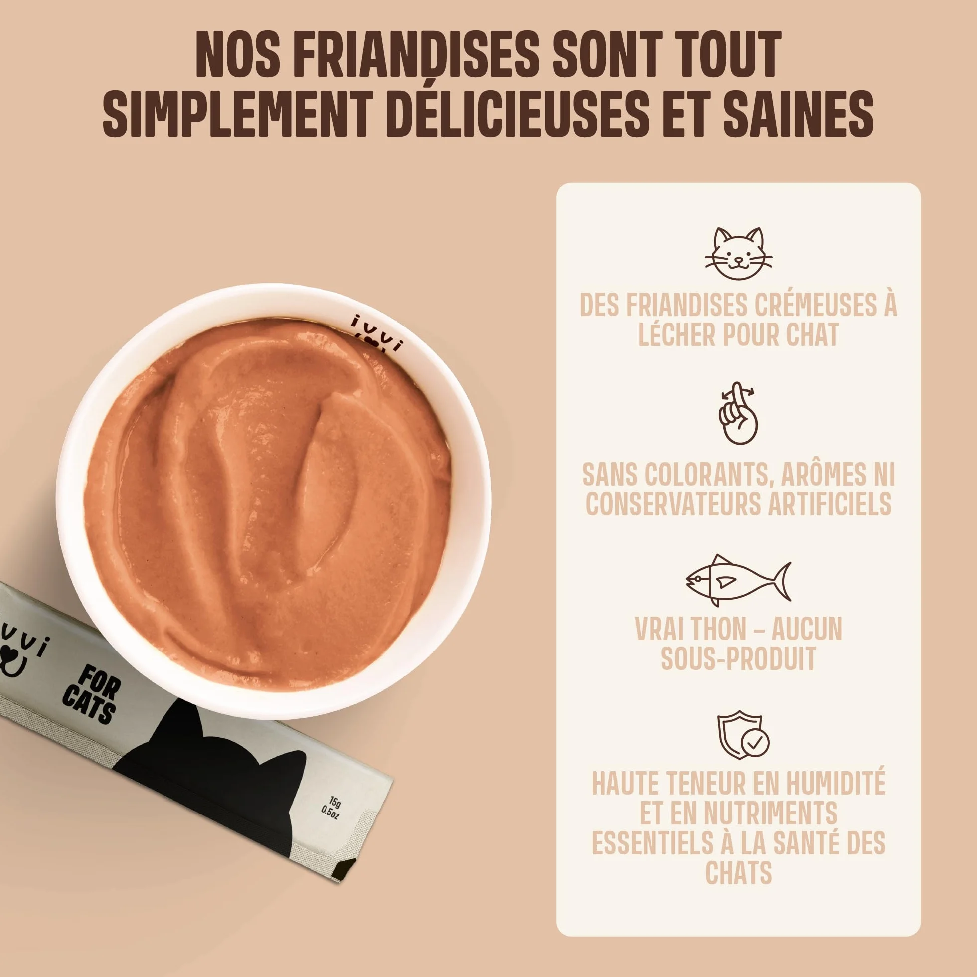ivvi Anti-Boules de Poils Essence pour Chats – Crème à Lécher avec Malt, Orme Rouge, Inuline & Psyllium – 30x15g au Vrai Thon