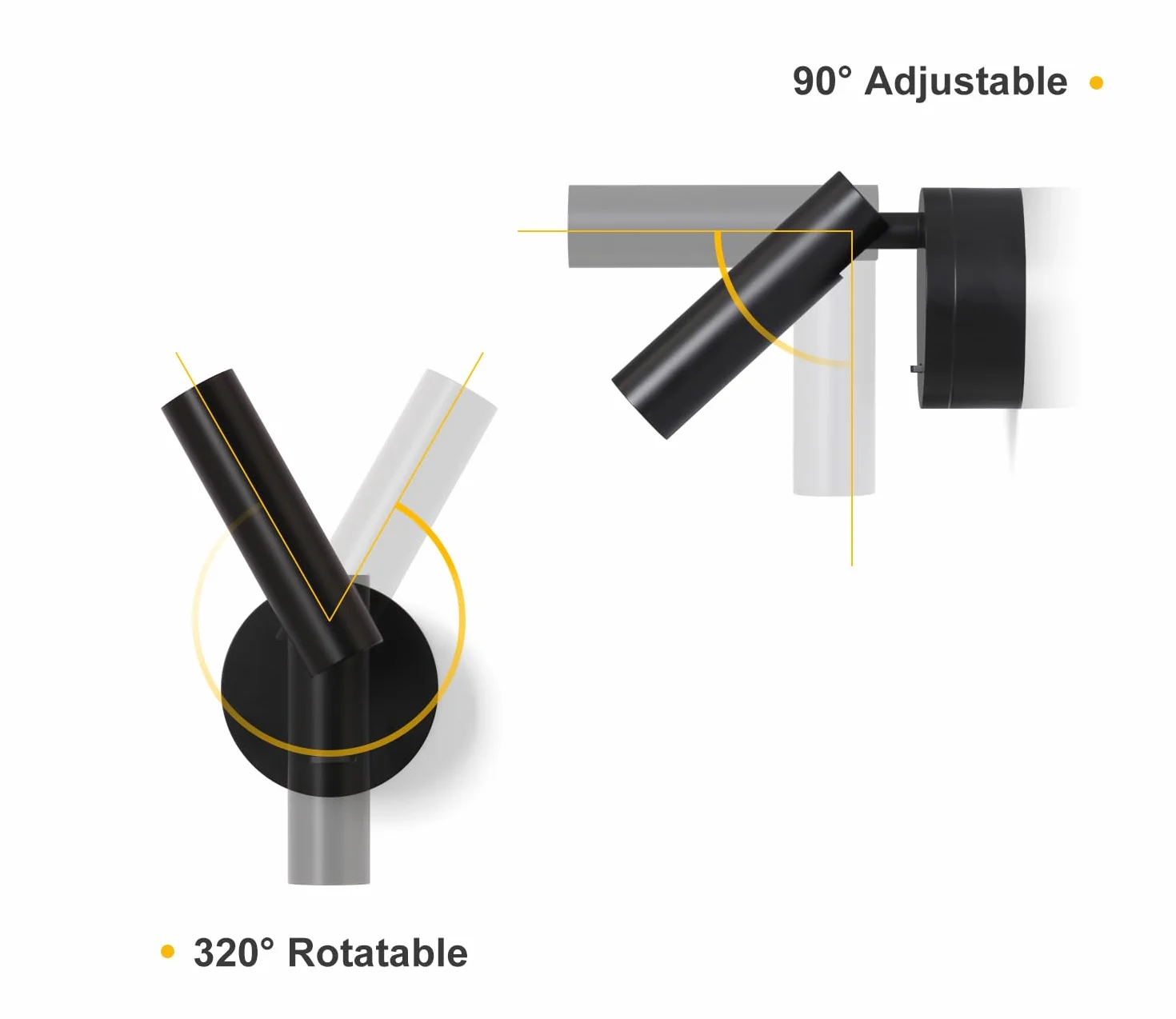 Applique Murale LED Interieur 3W 3000K Liseuse de Chevet avec Interrupteur Spot Réglable Noir Aluminium