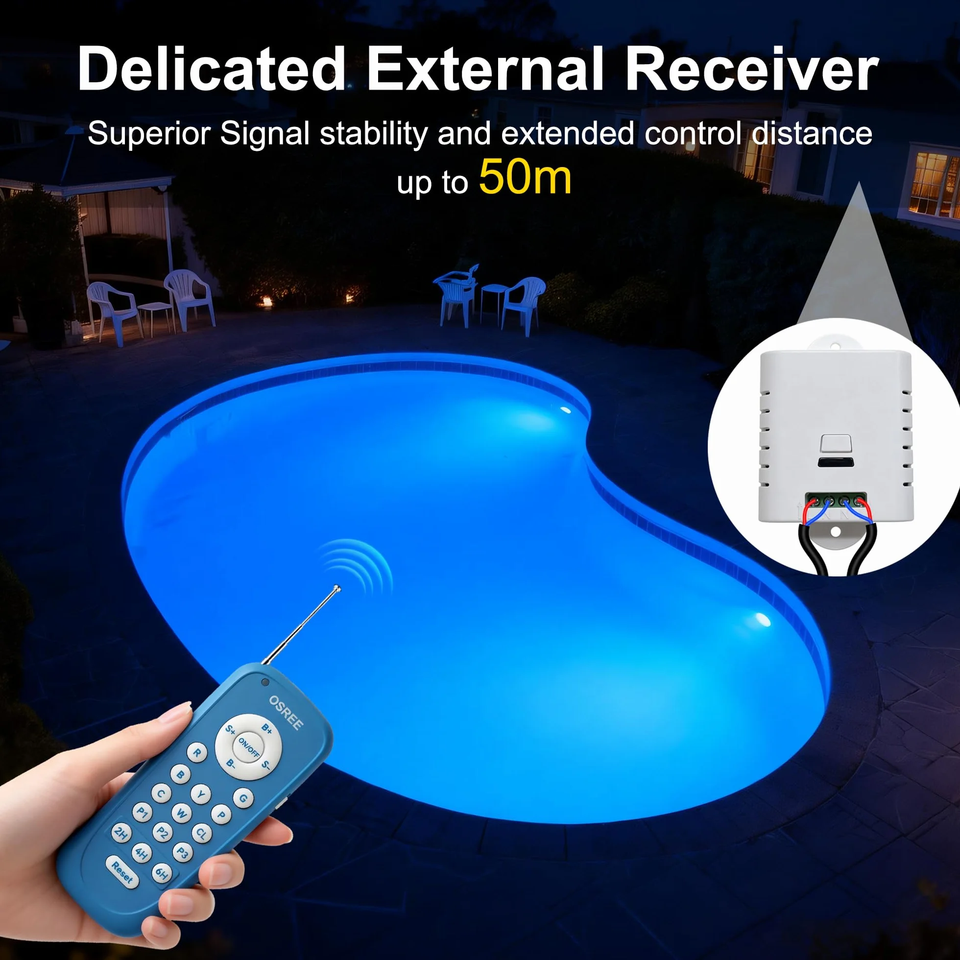 Projecteur Piscine LED PAR56 20W RGB Dimmable 800lm IP68 12V AC avec Télécommande