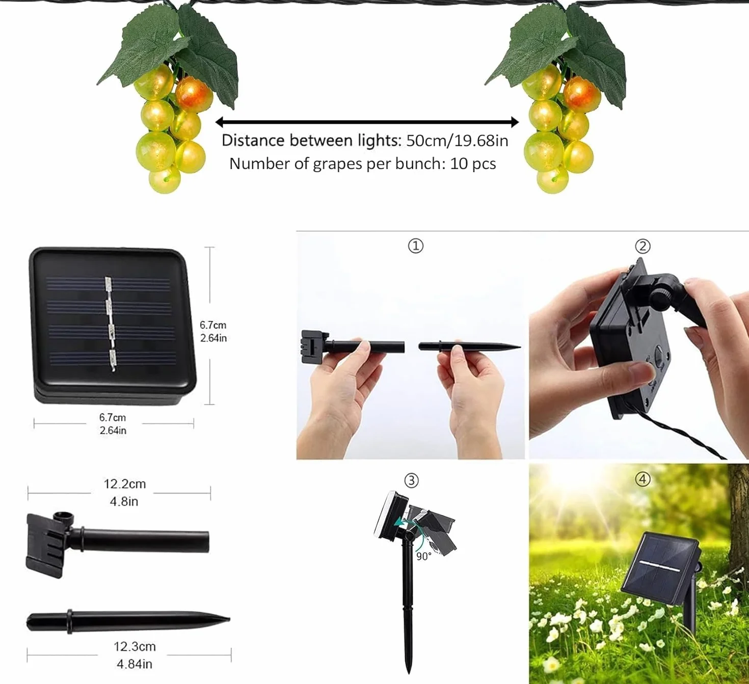 Guirlande solaire raisins LED étanche 80 LED décoration fruits lumière vert