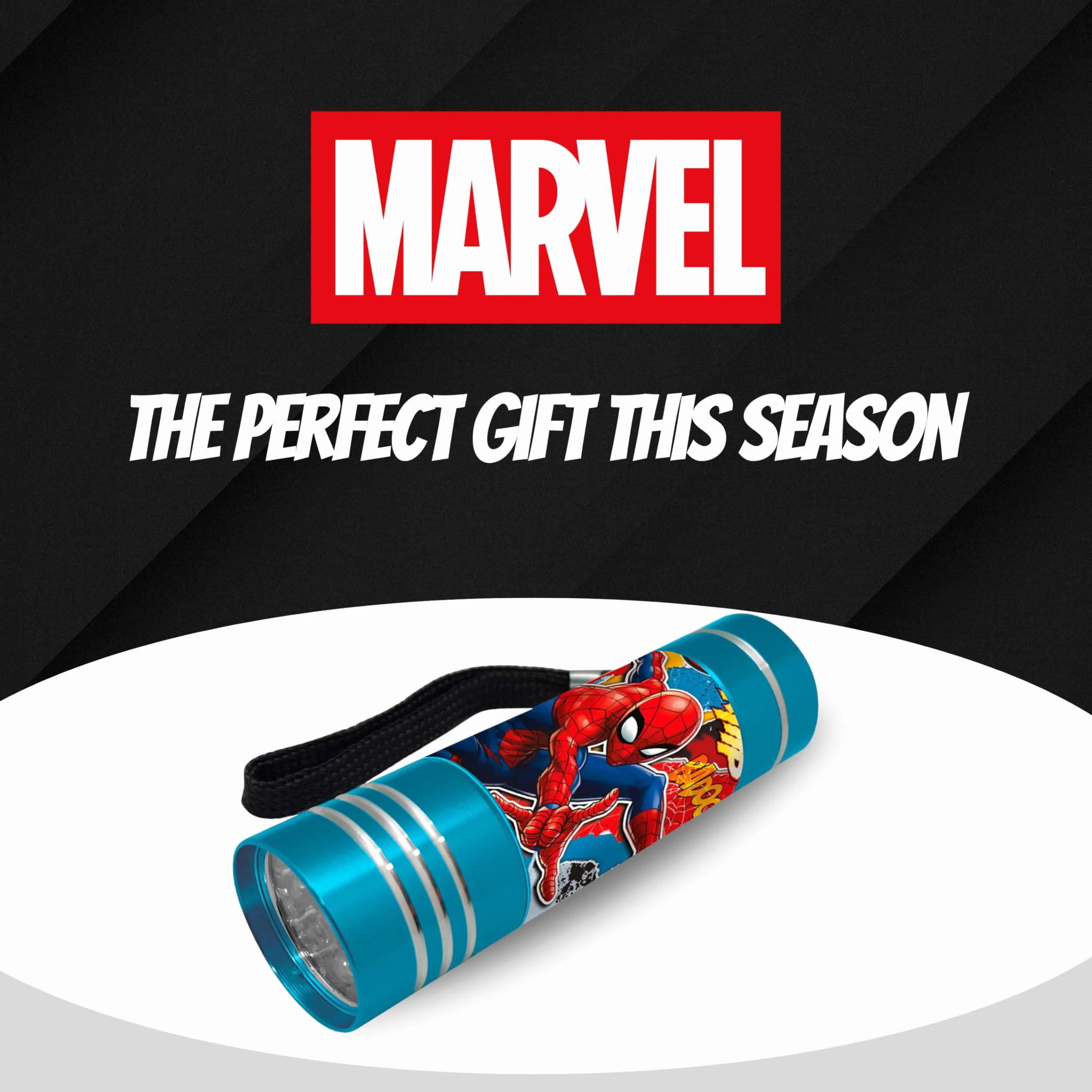 Lampe de Poche Spider-Man Marvel 9 LED avec Dragonne Cadeau Enfants Bleu