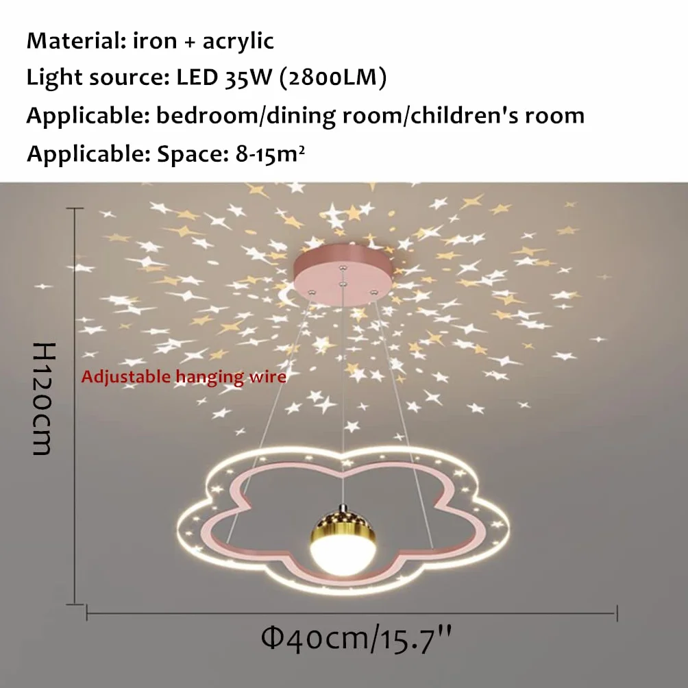 Lustre LED Ciel Étoilé Fleur Design Dimmable Rose 40cm Chambre Enfant