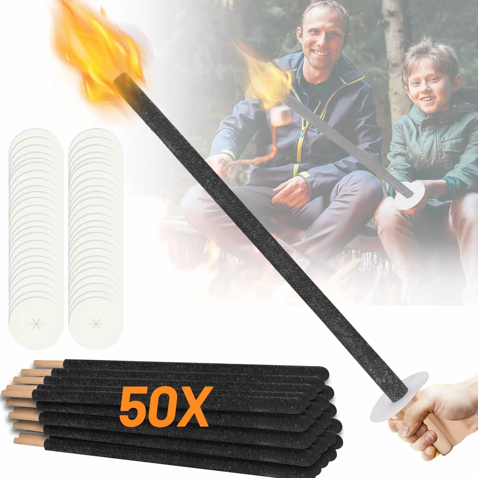 Gimisgu Torches 72 cm Lot de 50 - Combustion 90-100 min avec bac d'égouttement