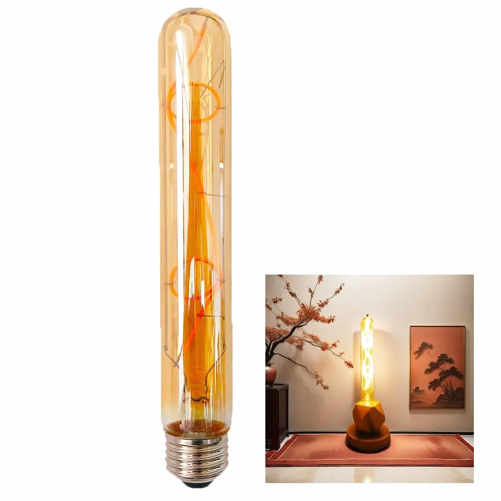 Ampoules Vintage Tubes Edison E27 6W LED T30 H225mm Blanc Chaud 2700K Verre Ambré Non Dimmable AC 220-240V