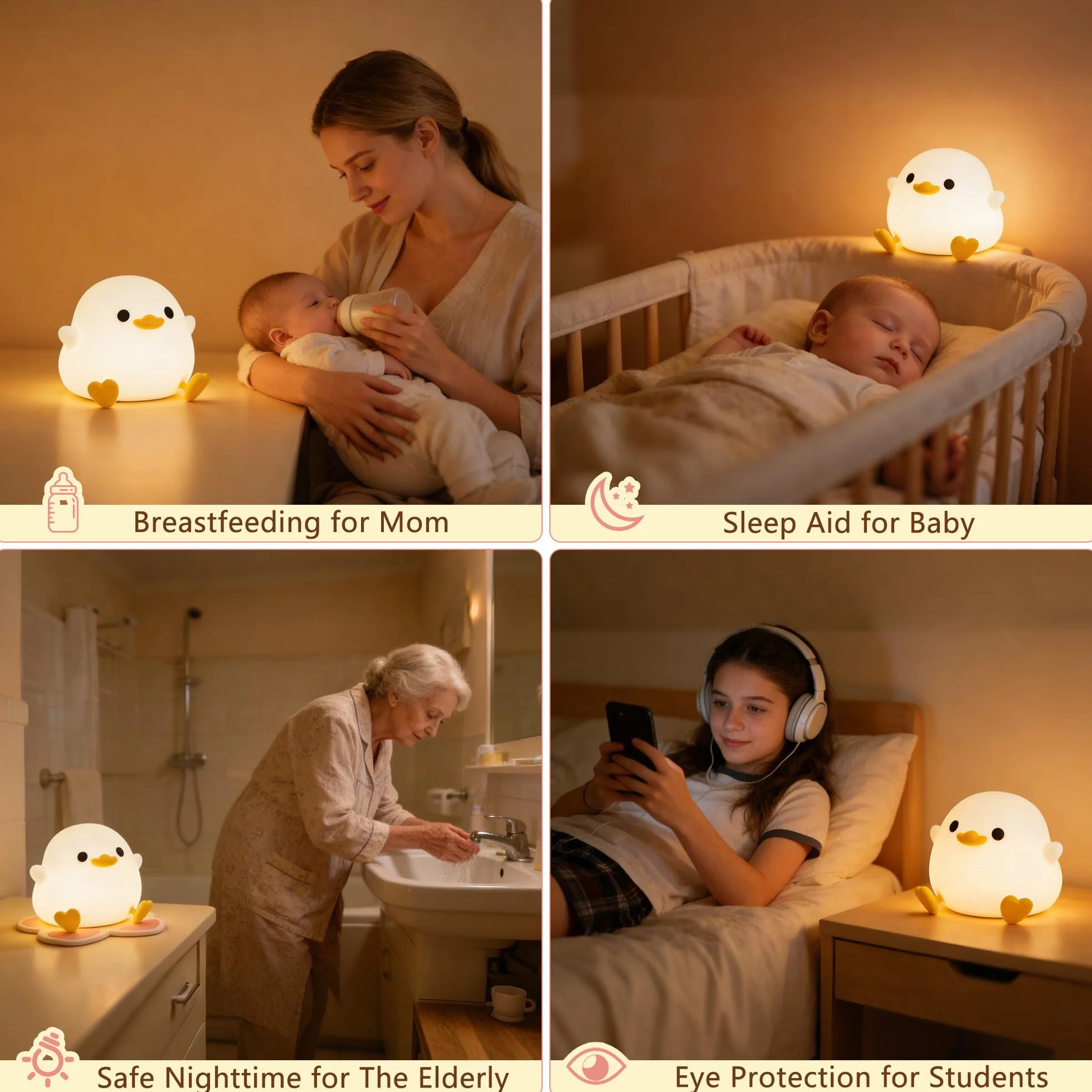FAMIDUO Veilleuse Bébé Canard Lampe Chevet Silicon Réglable USB Rechargeable Décoration Chambre Cadeau Enfant