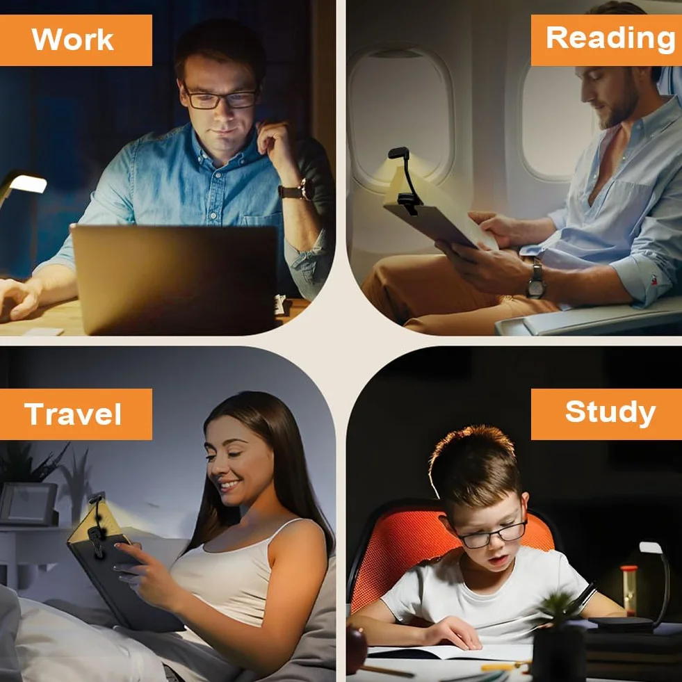Lampe de Lecture Rechargeable Portable LED avec Clip, 360° Cou Flexible, 3 Modes Protection des Yeux, Gradation