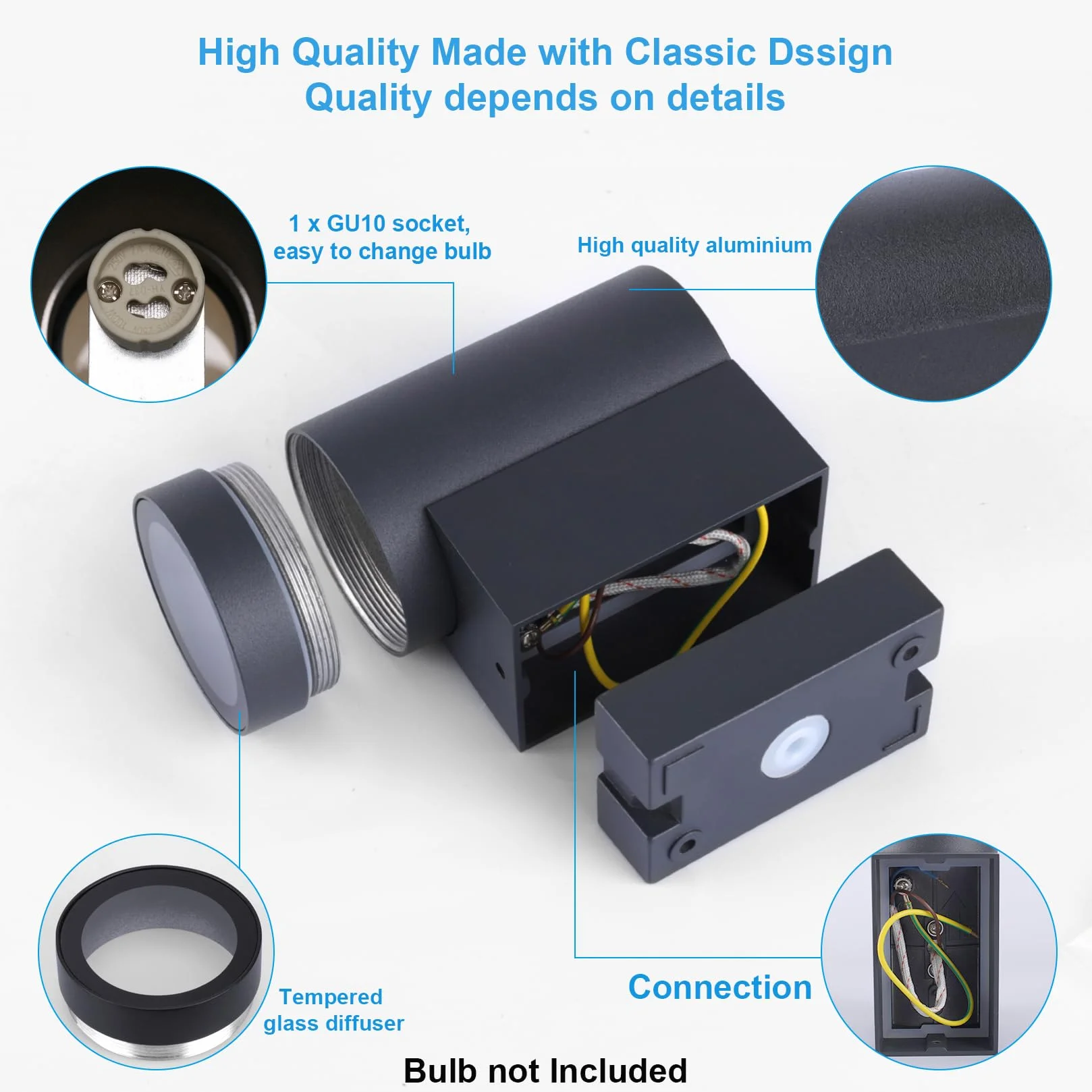 Klighten Applique Murale Exterieur IP65 GU10 Aluminium Lampe Murale Anthracite