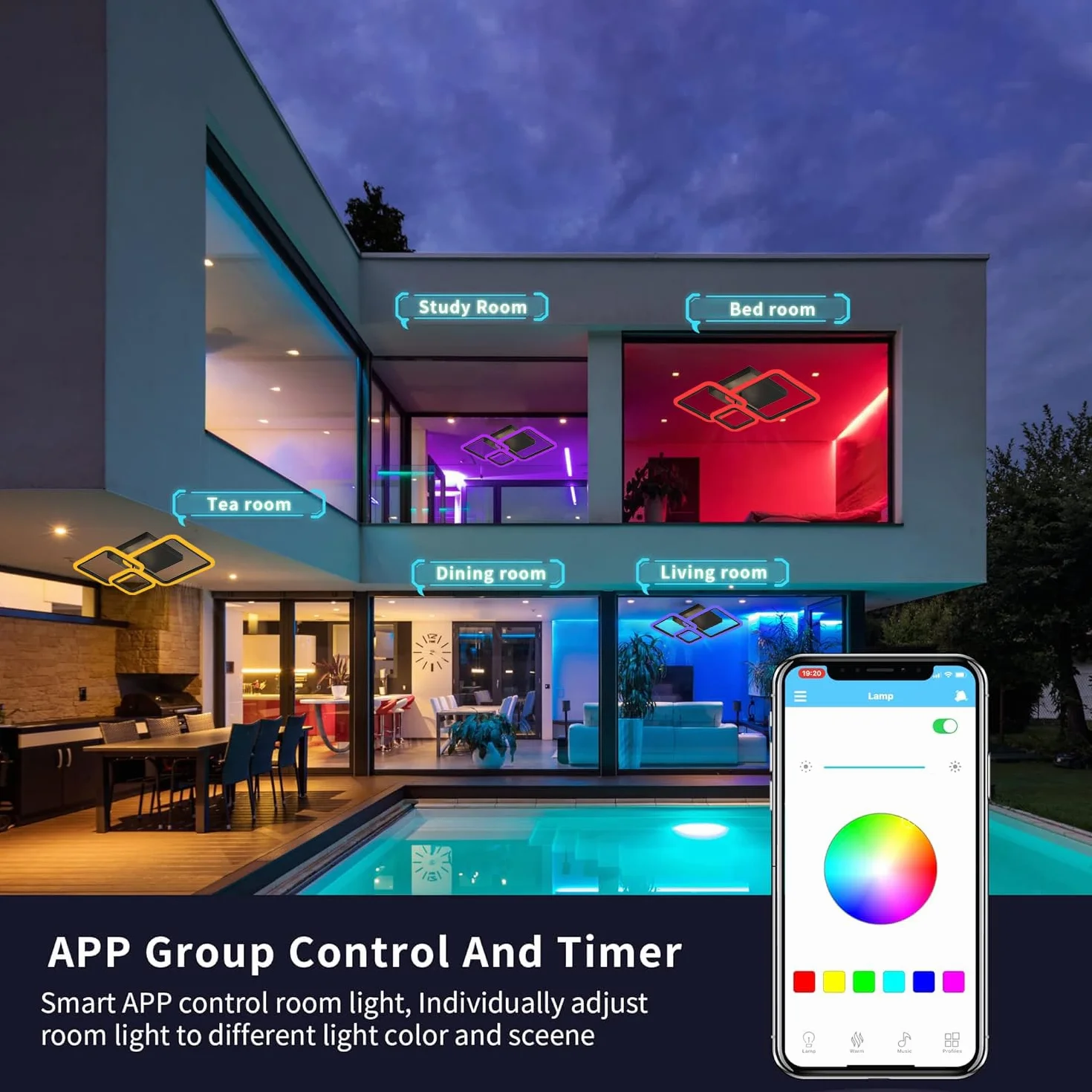 Plafonnier LED RGB 84W avec Haut-parleur Bluetooth Dimmable Lampe de Plafond Carré Moderne