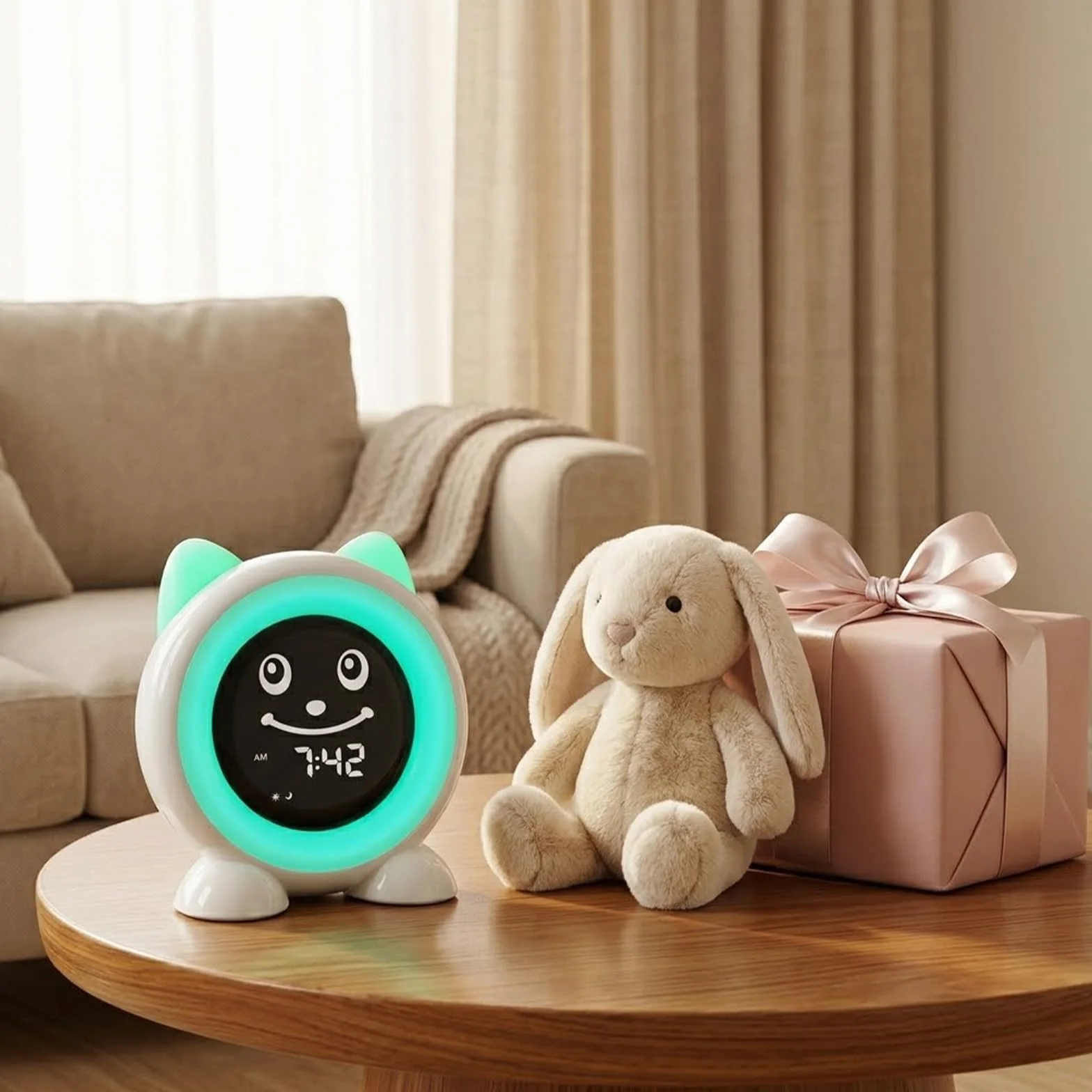 Réveil Enfant Éducatif Jour/Nuit avec Veilleuse 11 Couleurs Minuterie Snooze Mémoire Lumineux