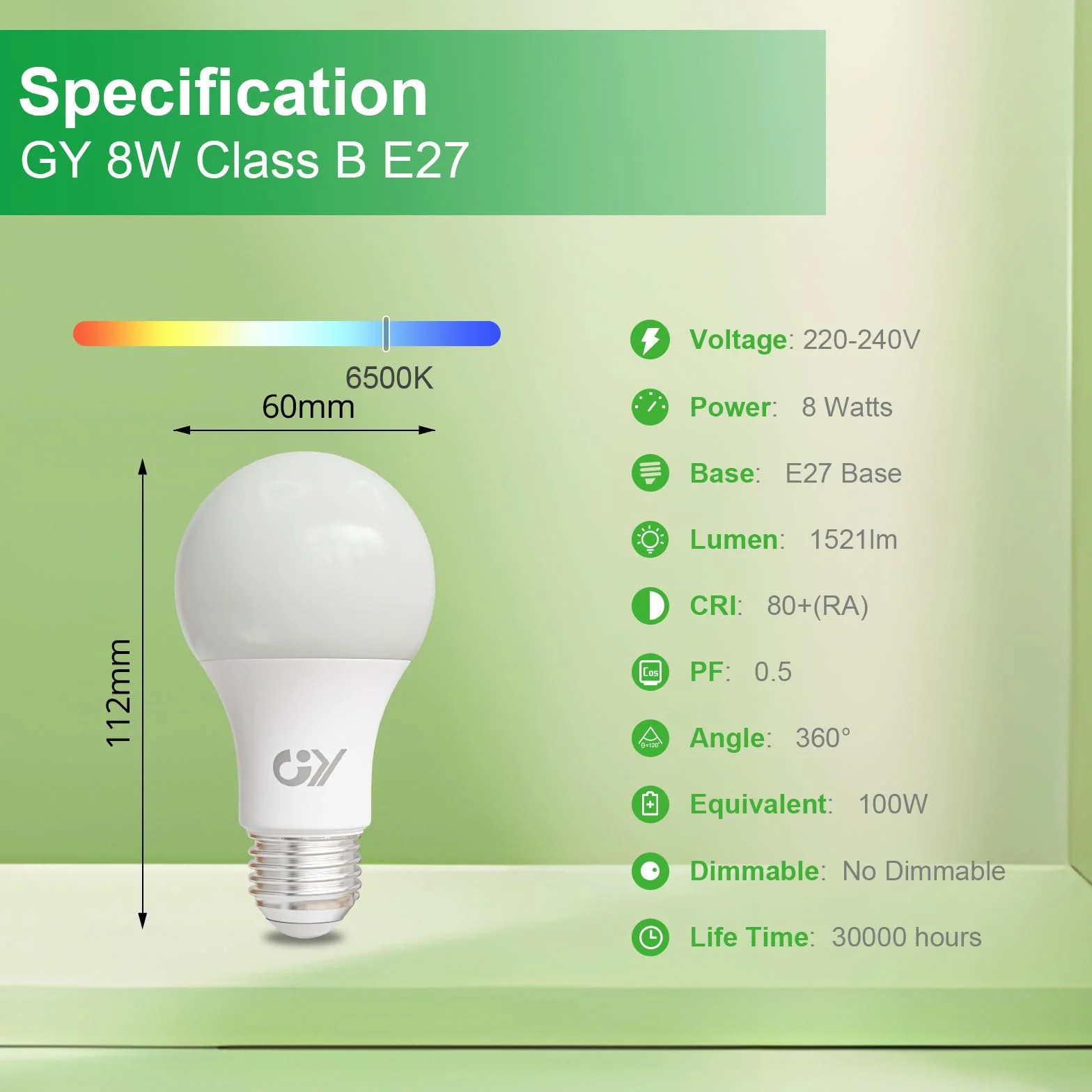 Ampoule LED E27 A60 8W 1521lm 6500K Blanc Froid Non-Dimmable Lot de 6