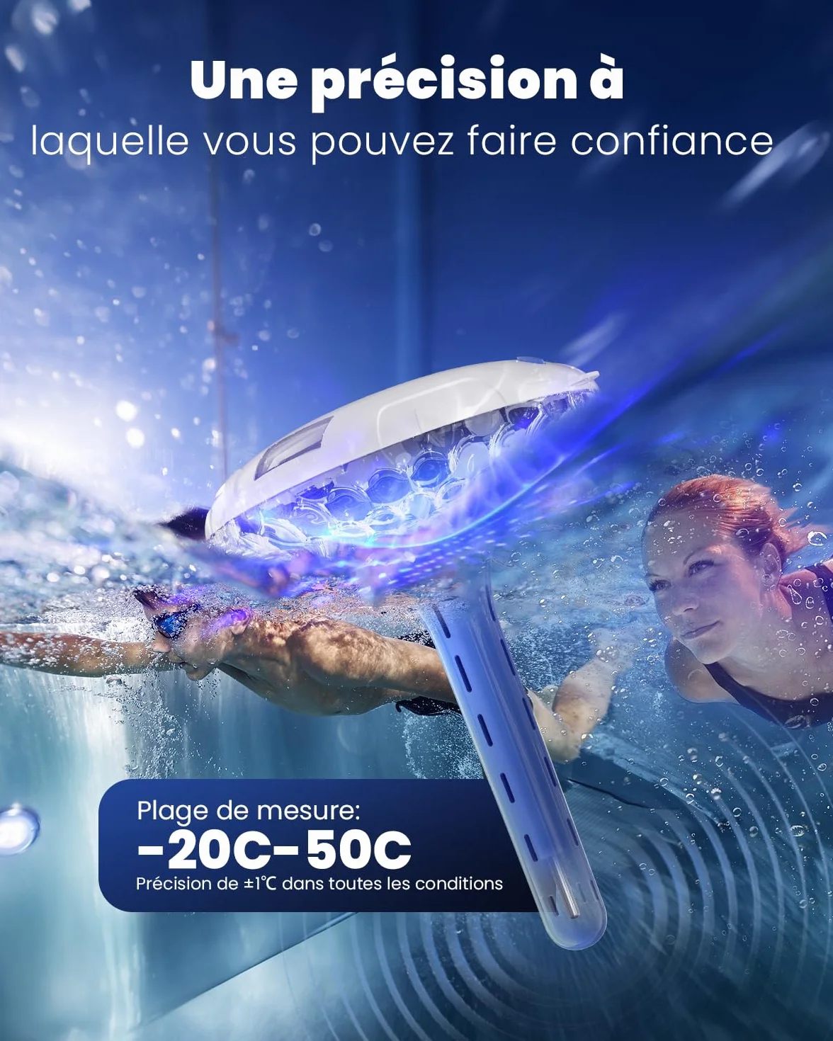 Lampe de piscine solaire avec thermomètre LCD, 8 effets lumineux, étanche IPX7