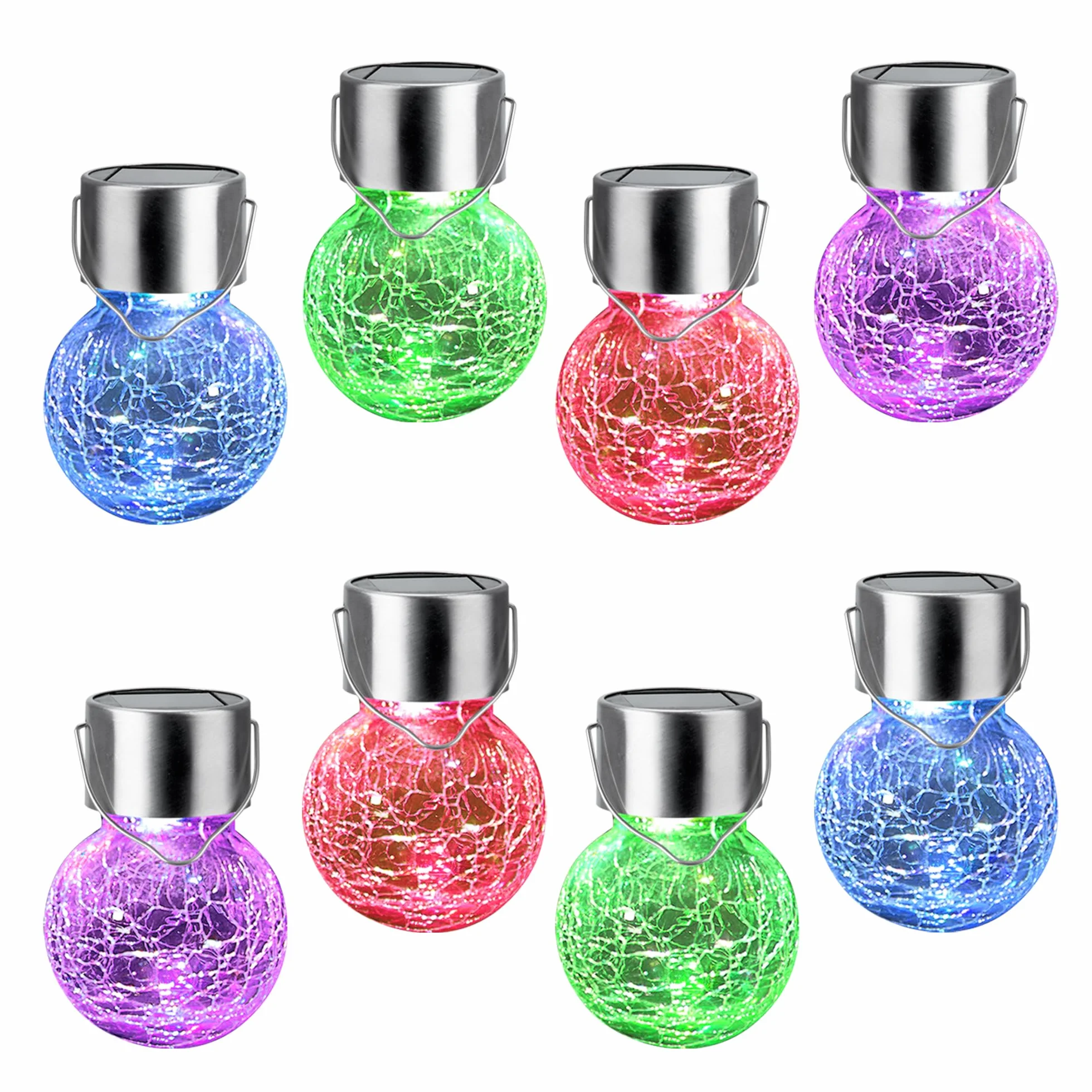GIGALUMI Lot 8 lampes solaires suspendues extérieur verre craquelé multicolores changeantes étanches jardin