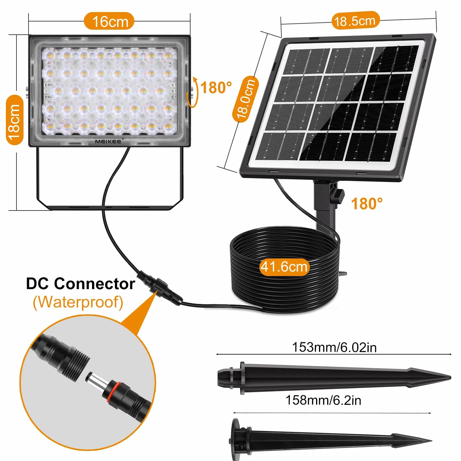 MEIKEE Projecteur Solaire LED Extérieur 400LM IP66 3 Modes