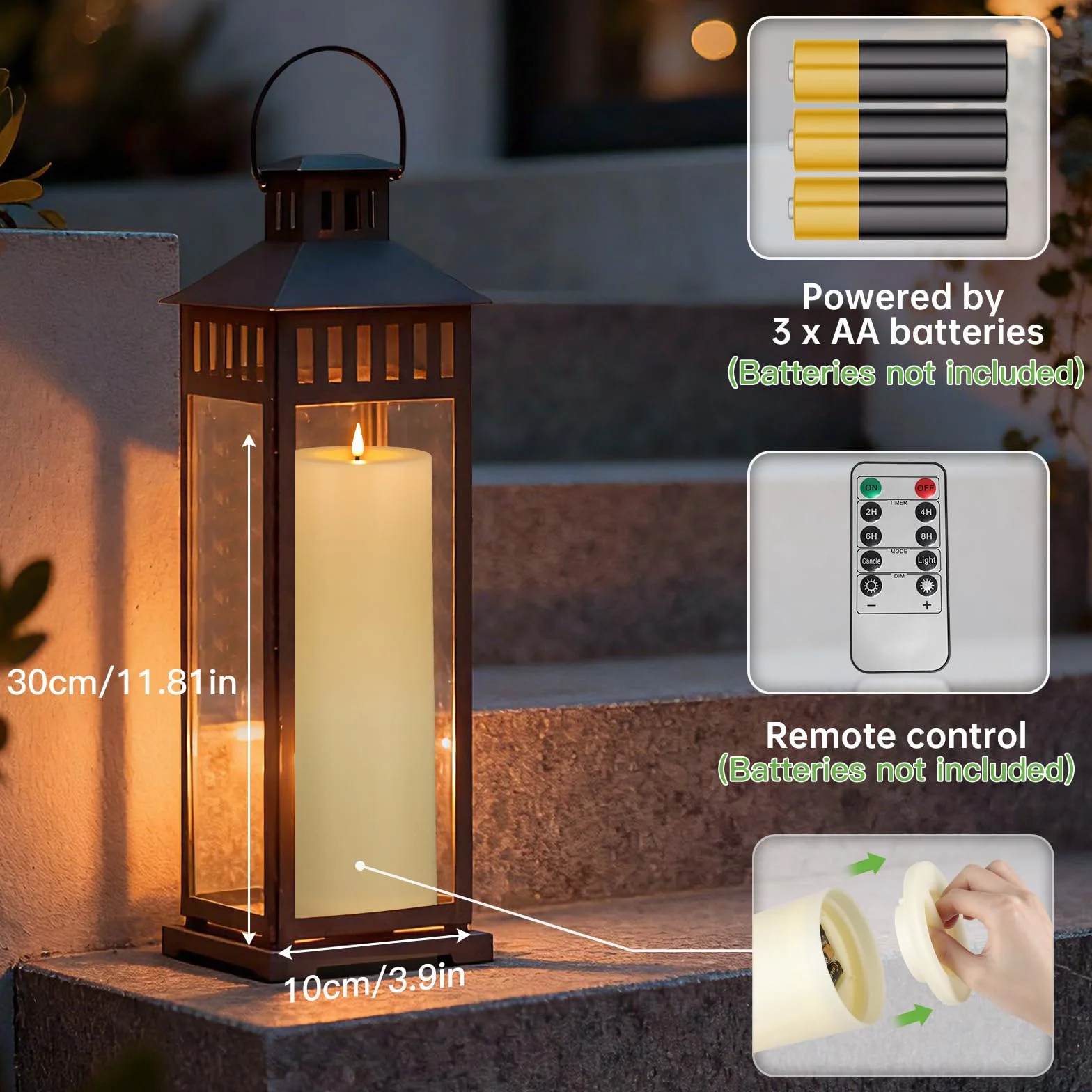 Kimjo Grandes Bougies LED Sans Flamme Extérieur Etanche 10CM x 30CM Blanc Ivoire avec Télécommande Minuterie