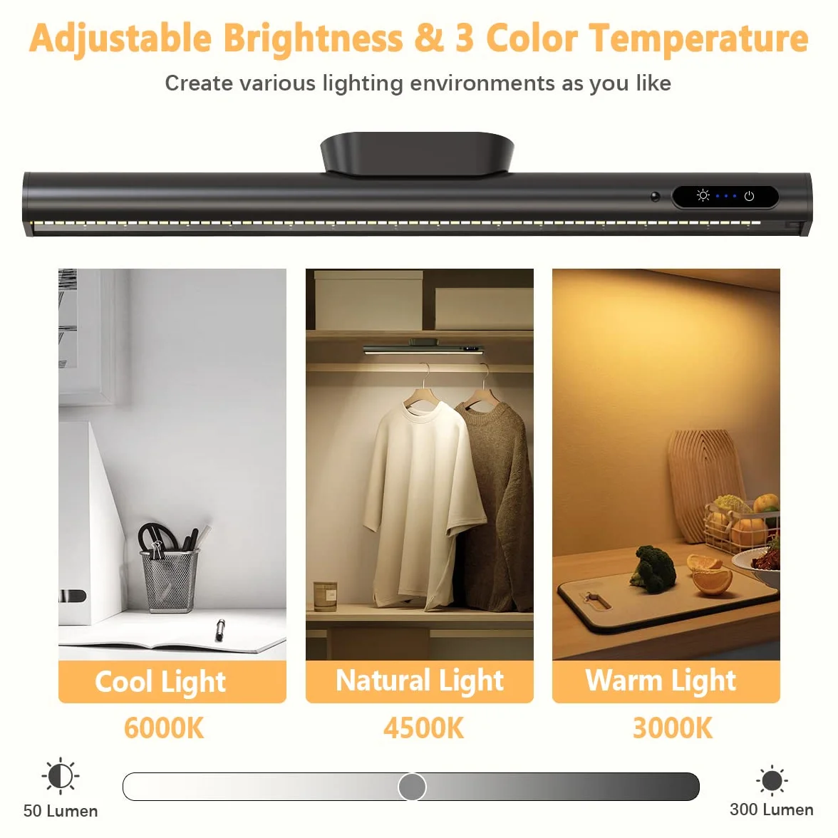 Reglette LED Cuisine Sans Fil 4000mAh Rechargeable USB Lumiere Magnetique avec Telecommande Eclairage Murale