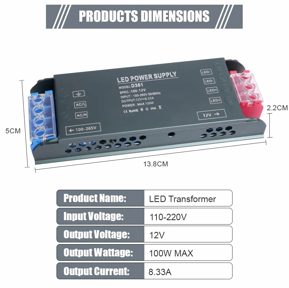 AXFEE Transformateur LED 24 V 100 W, 240 V CA vers 24 V DC 4,16 A, adaptateur de pilote à tension constante