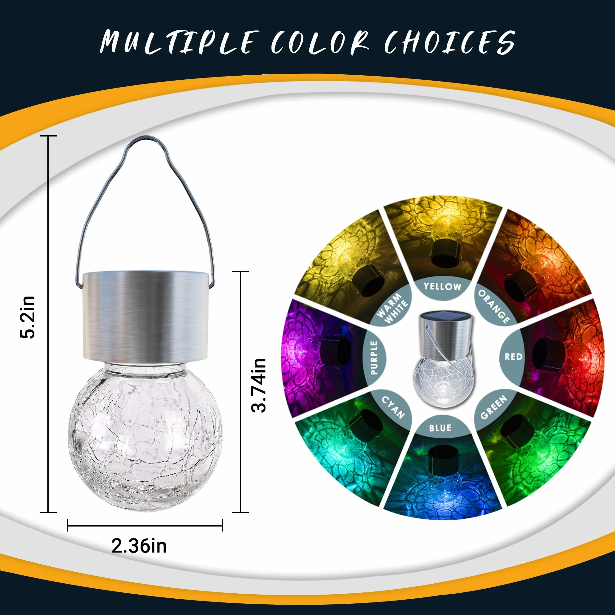GIGALUMI Lot 8 lampes solaires suspendues extérieur verre craquelé multicolores changeantes étanches jardin
