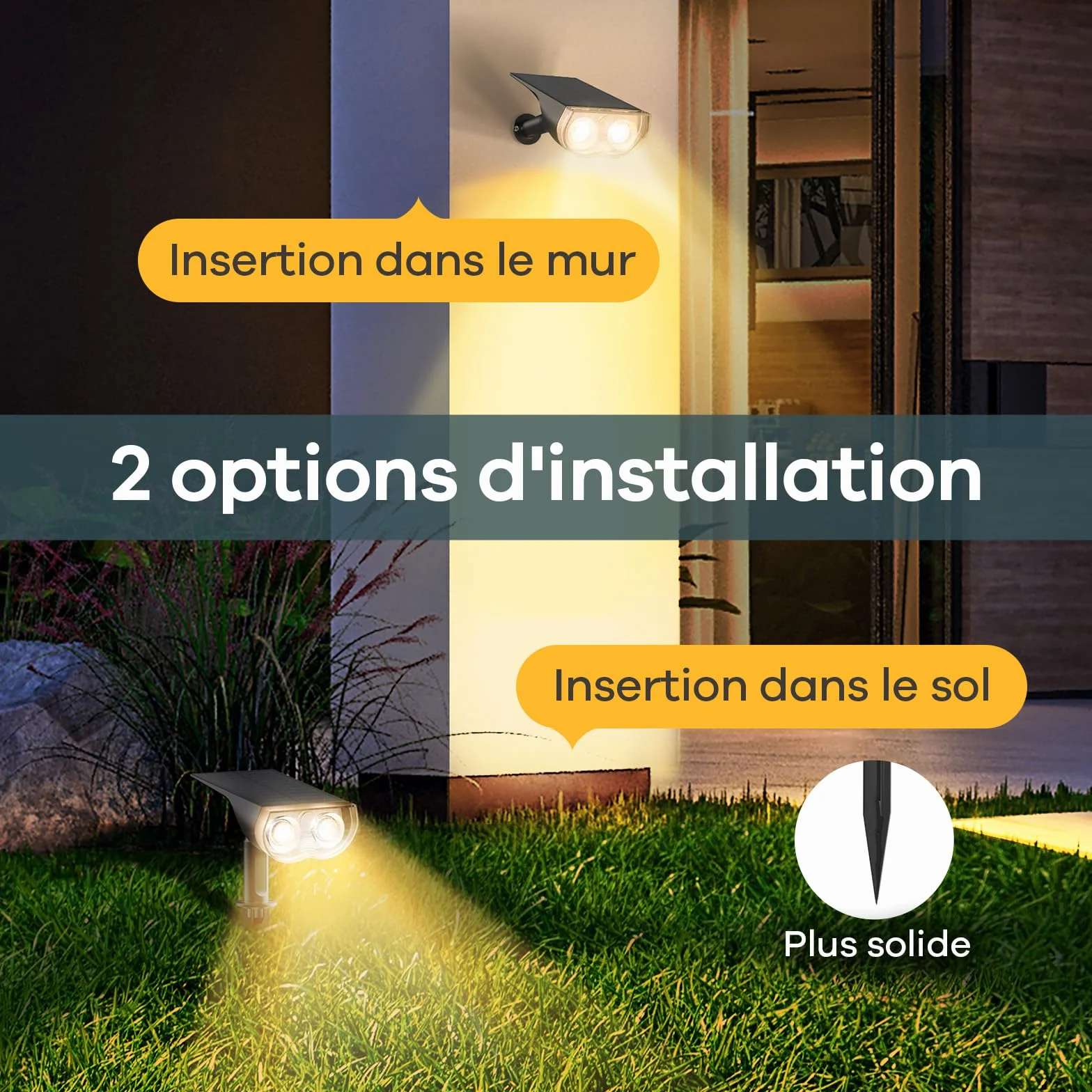 Linkind Lampe Solaire Extérieur 800lm, Spot Solaire 3000K Blanc Chaud, IP65, Lot de 6