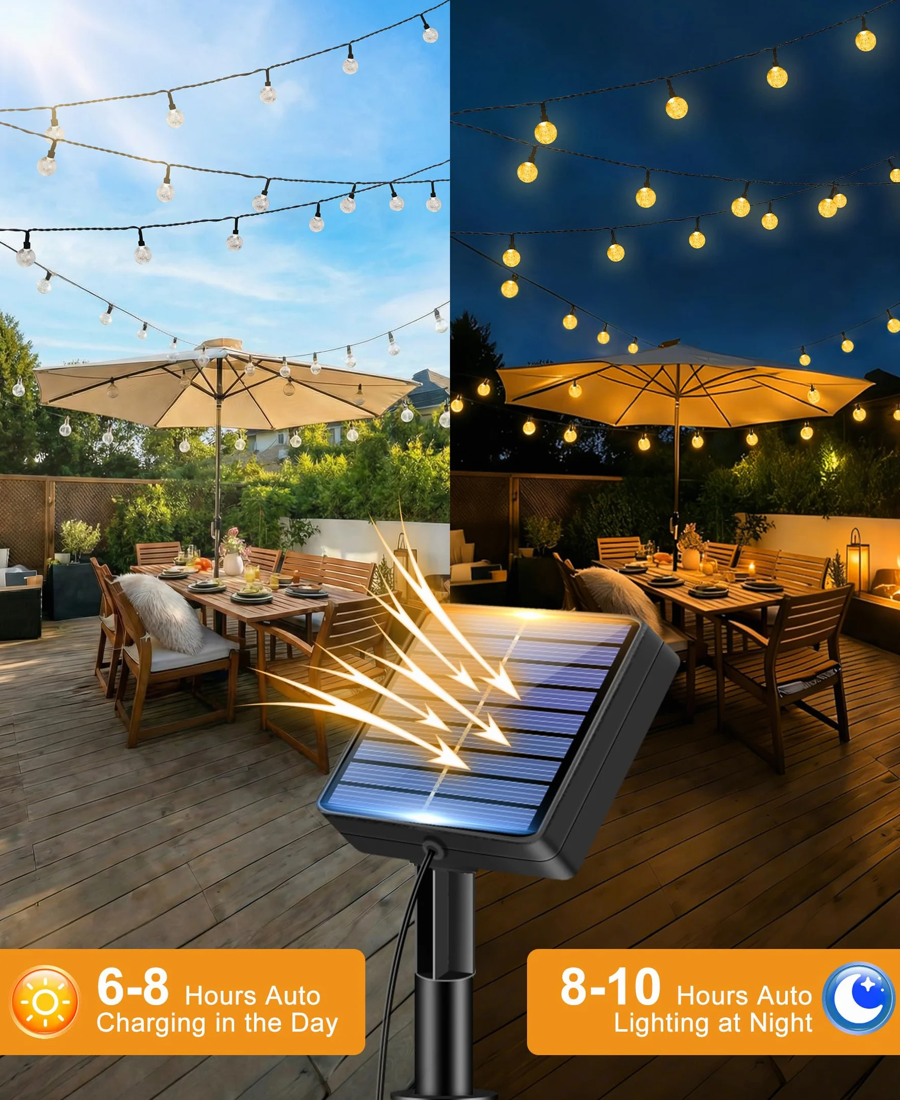 Guirlande Solaire Exterieur LED 10M IP65 Étanche 8 Modes Blanc Chaud