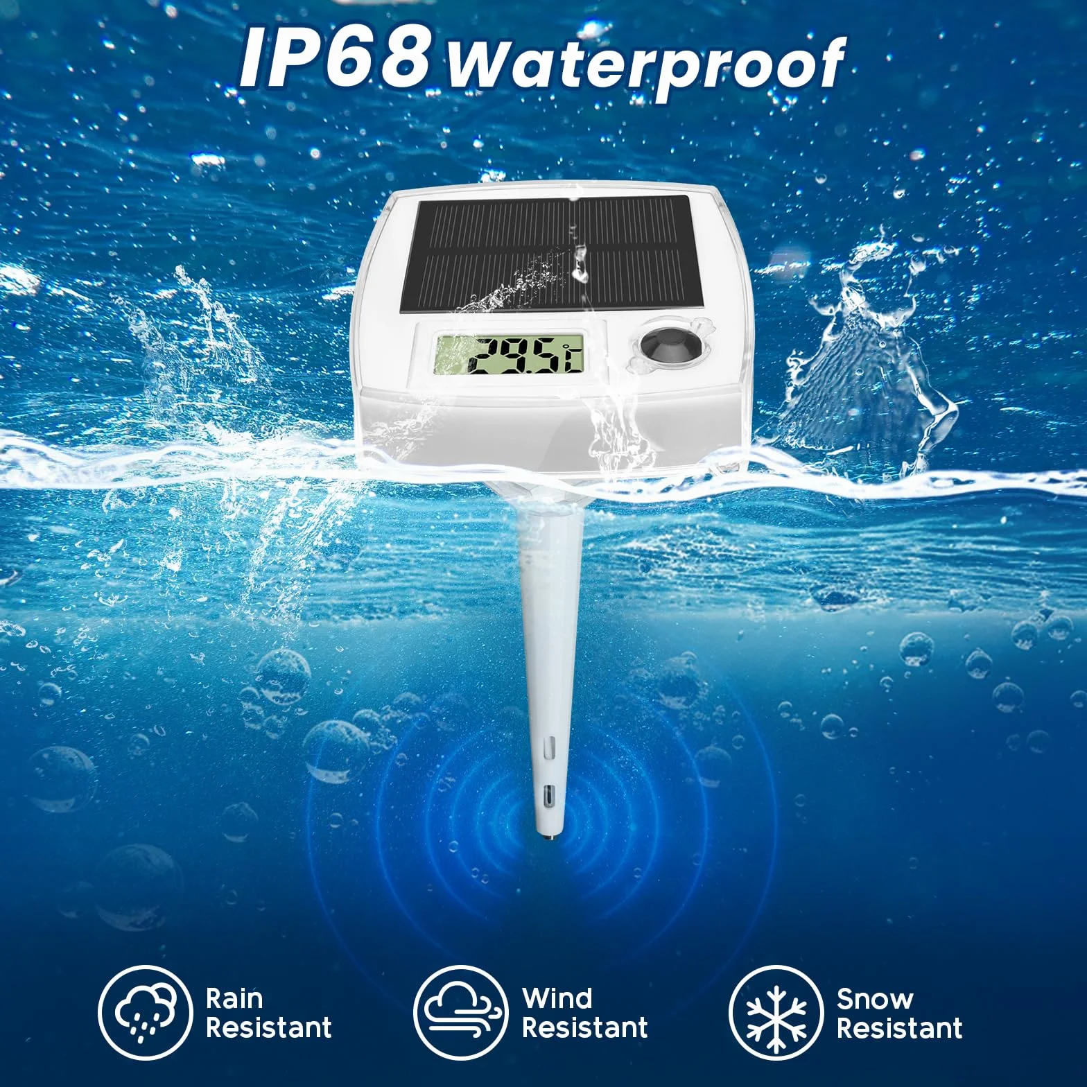 Thermomètre Piscine Flottant Solaire IP68 avec 8 Effets Lumineux