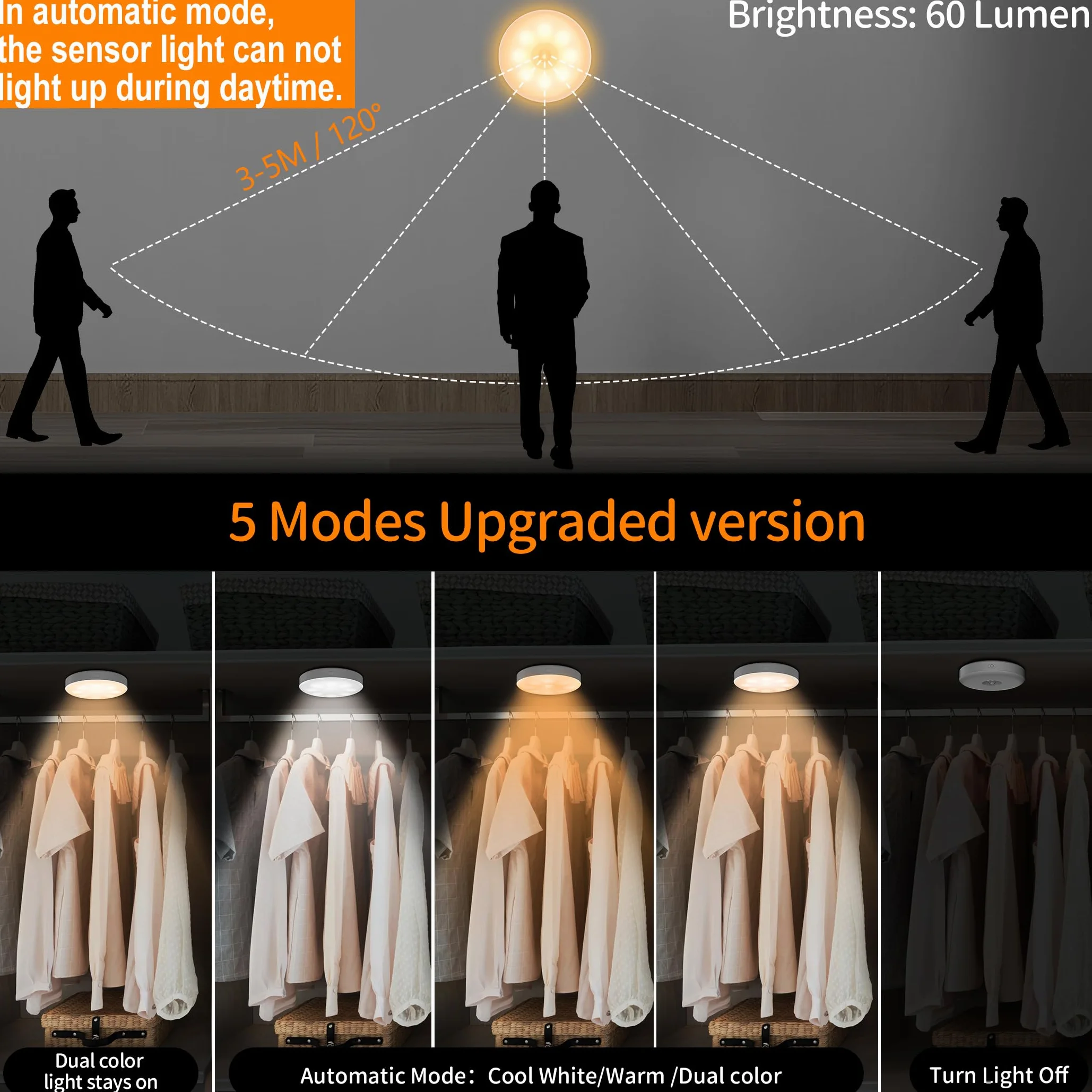 daphomeu 6Pcs Lampe Détecteur de Mouvement Intérieur, Veilleuse pour Couloir Cuisine Escalier Chambre Armoire