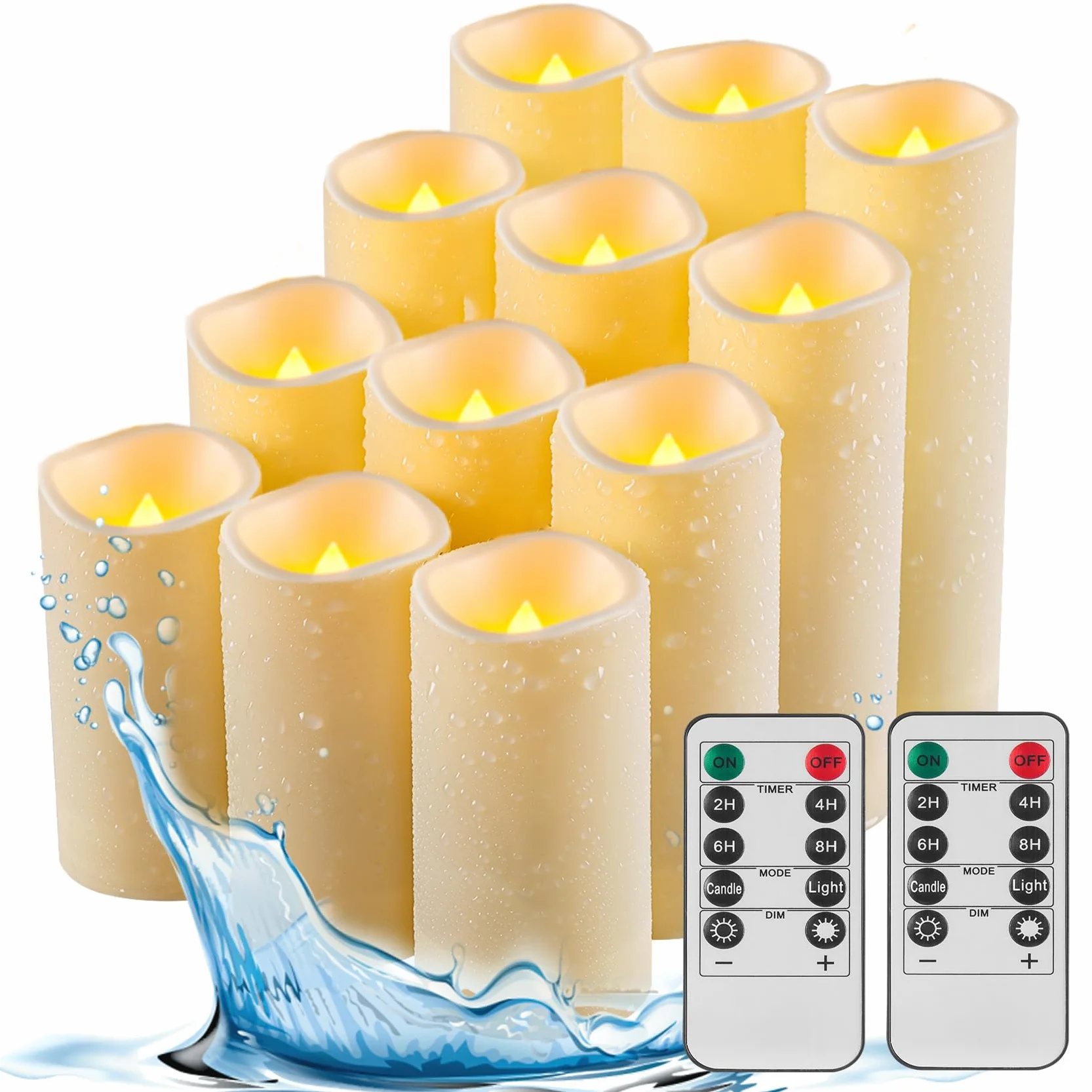Bougies LED d'extérieur IP55 avec télécommande, lot de 12, lumière blanche chaude vacillante