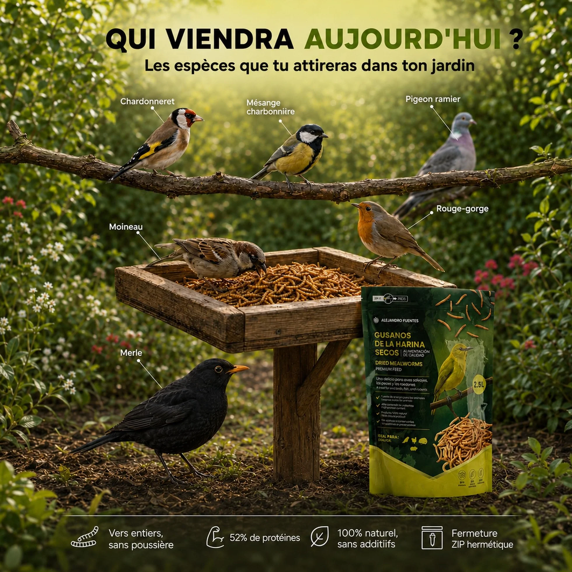 AF® vers de Farine Séchés Premium 300g 52% Protéines Snack Naturel pour Hérisson Reptiles et Rongeurs