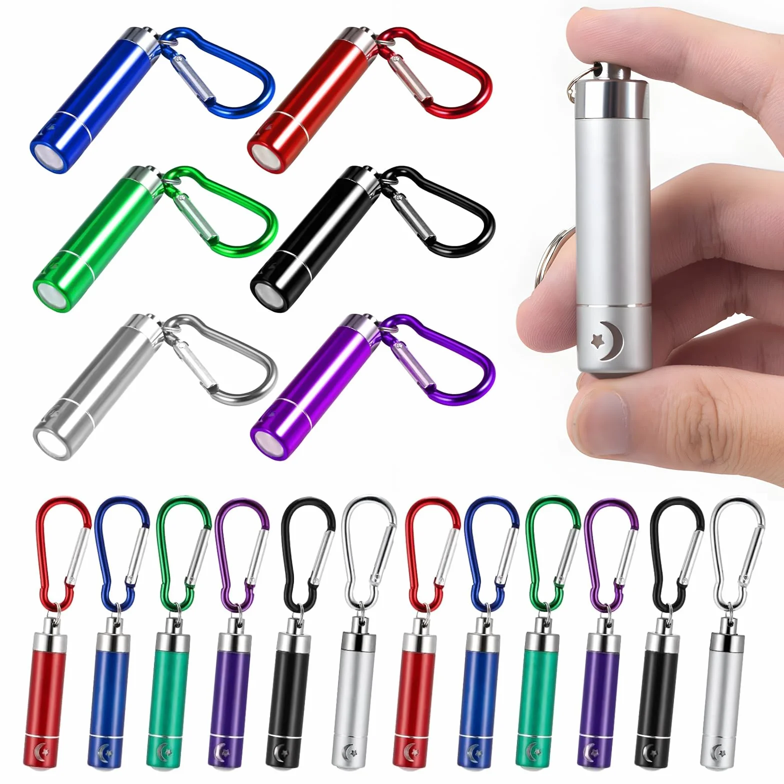 Mini Lampe de Poche LED en Aluminium 12 Pièces avec Porte-Clés Portable pour Enfants Cadeau Extérieur Voyage Camping 6 Couleurs