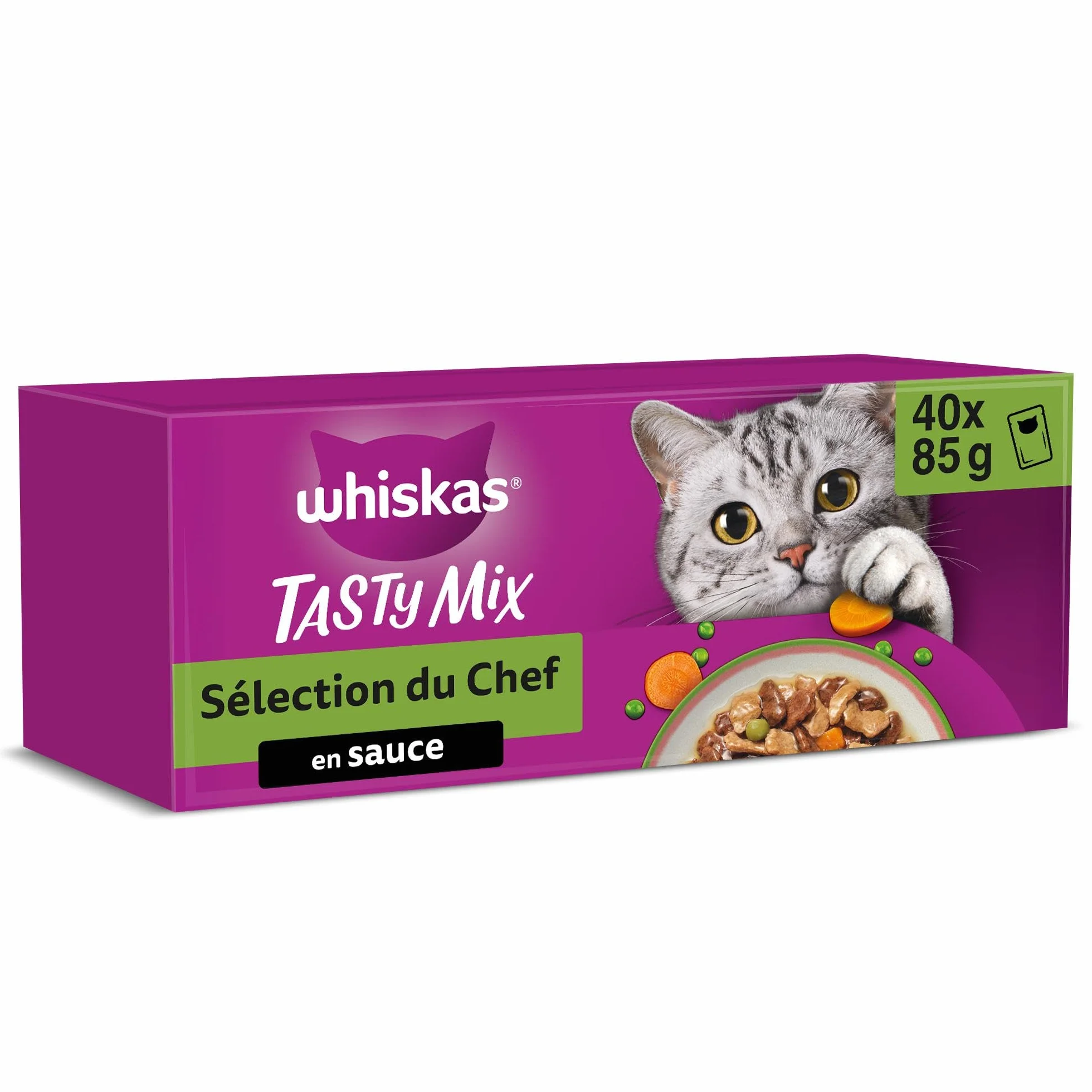 WHISKAS TASTY MIX Aliment humide Sauce Chat adulte 40x85g Sélection du chef