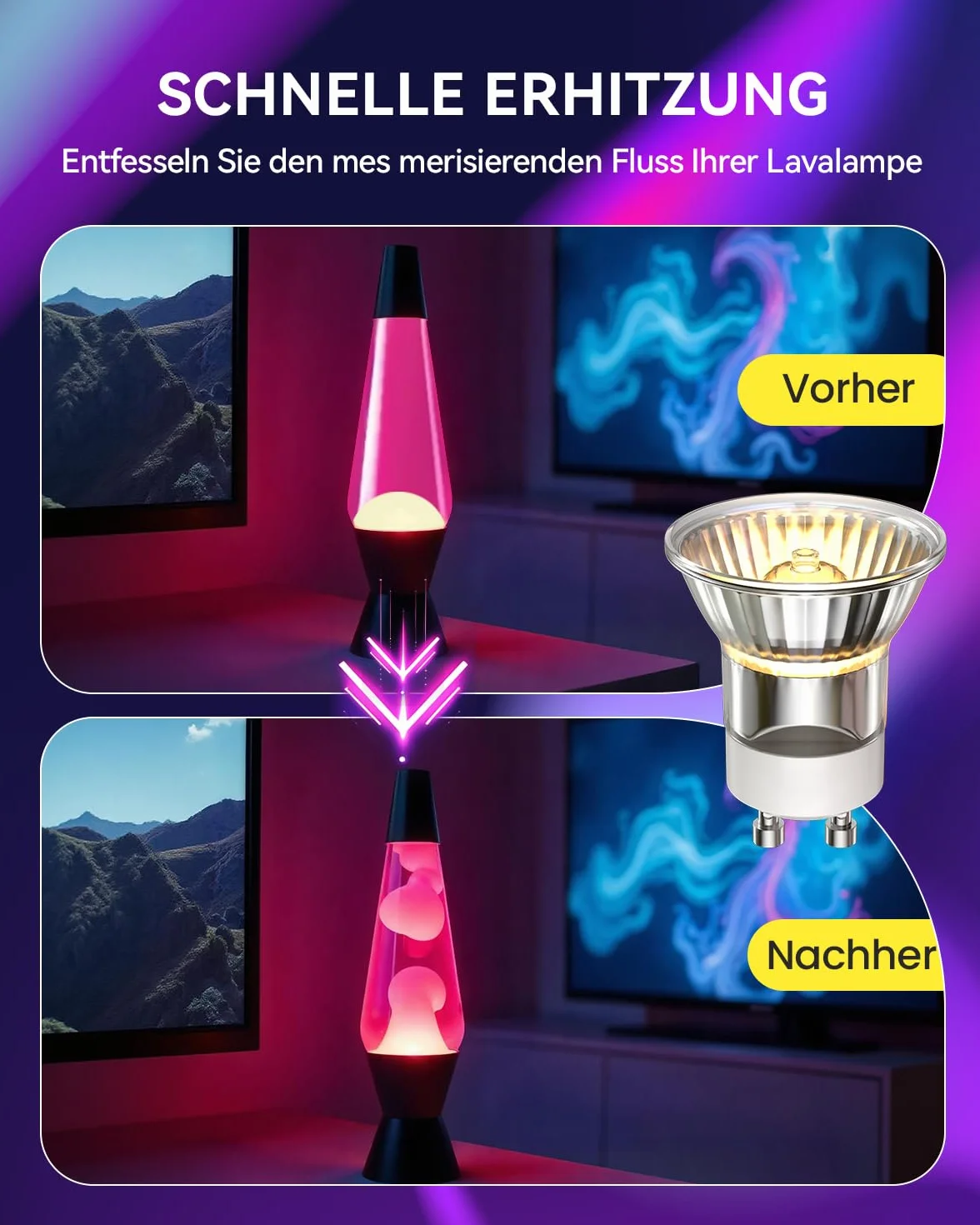 Lavalamp MR11 GU10 28W Ampoule Lot de 2, Mini GU10 180lm Variateur, Blanc Chaud 2800K