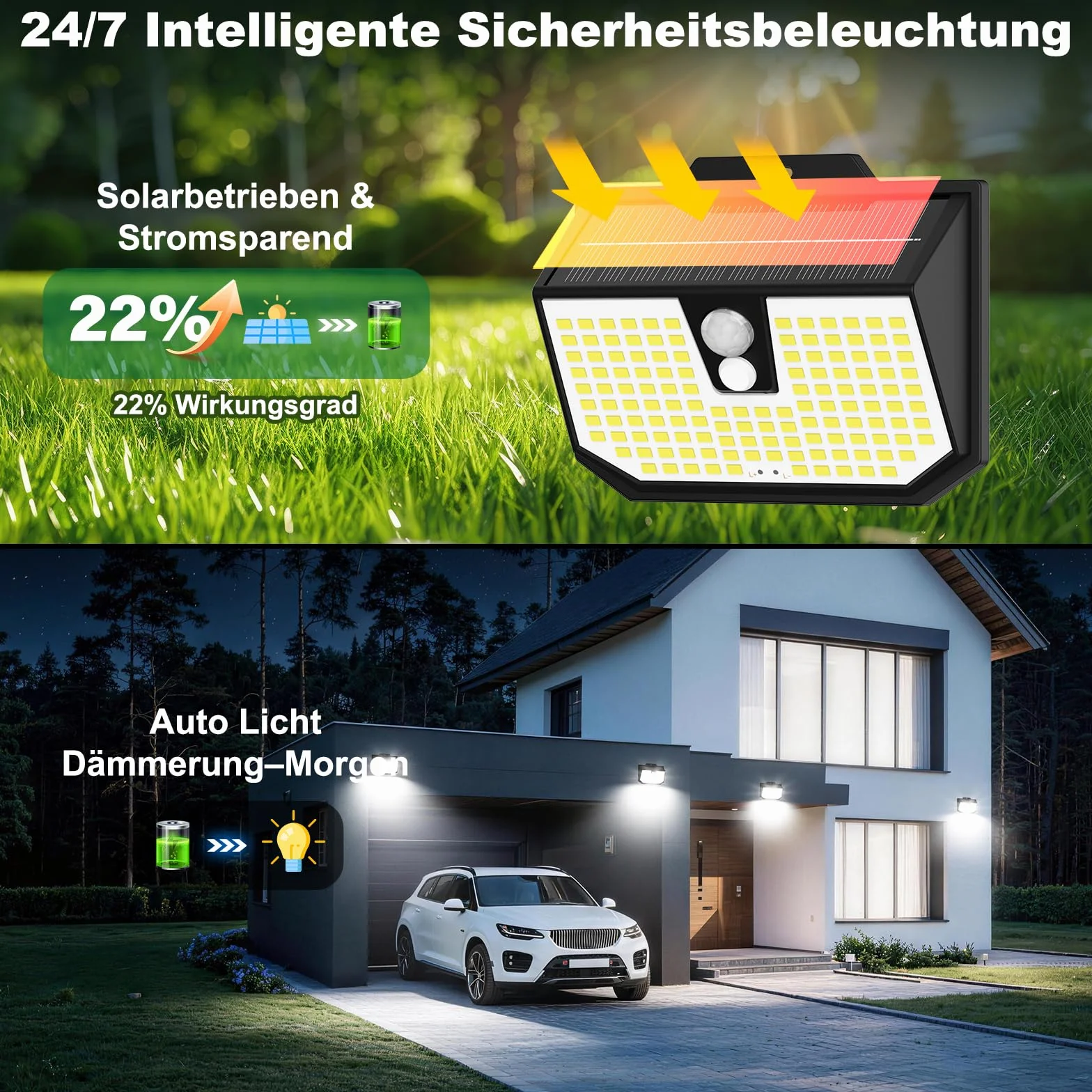 Lampe Solaire Exterieur LED IP65 6000K Blanc Froid 3 Modes avec Detecteur de Mouvement Lot de 3