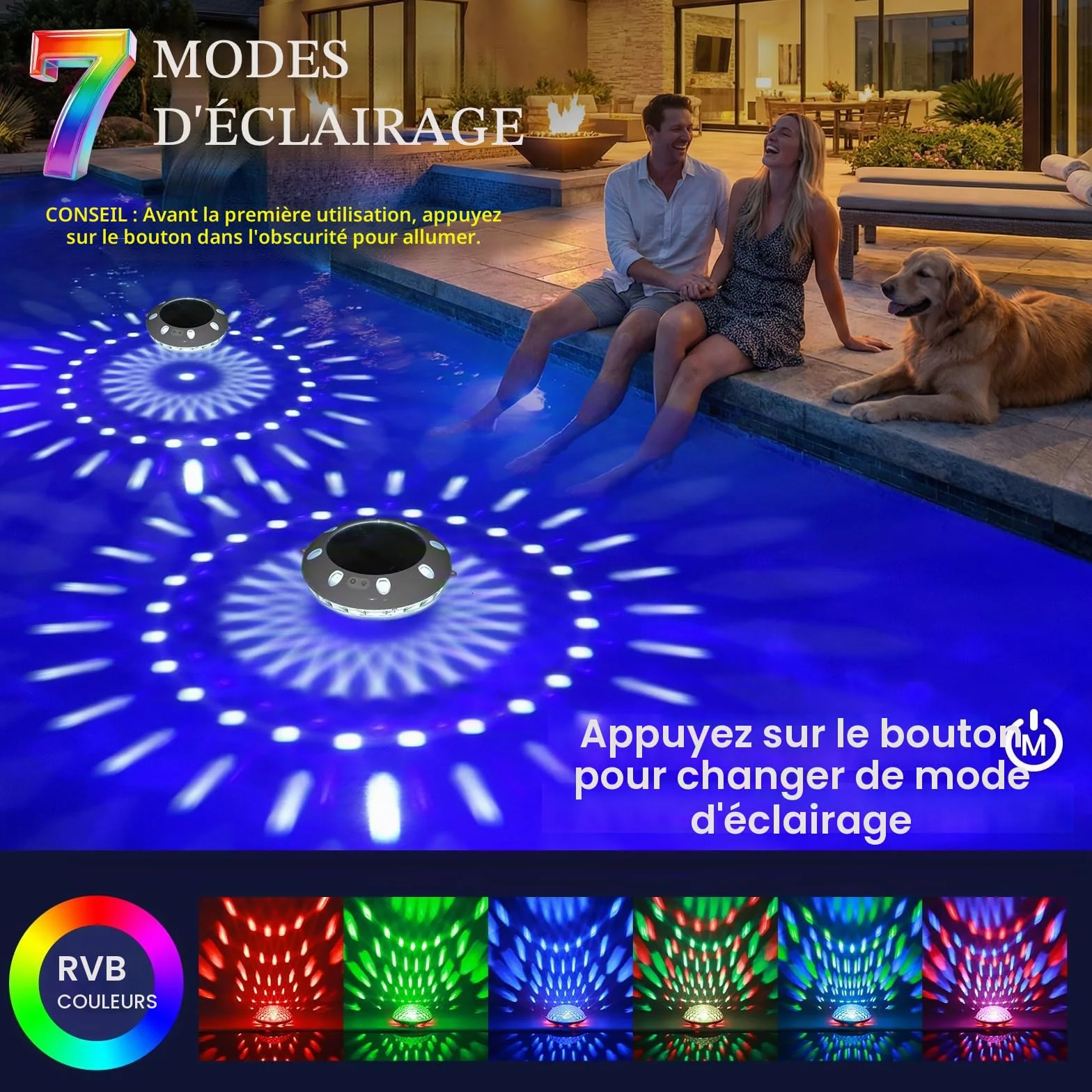 AearKing Lumière Piscine Flottante LED RVB avec Télécommande, IP68 Étanche 1 Pièce