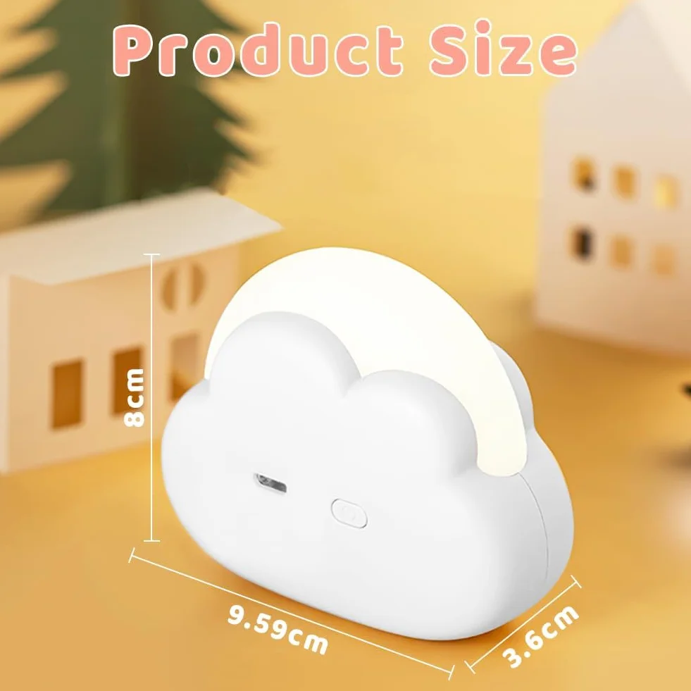 Veilleuse Enfant LED Nuage 4 Niveaux Luminosité Rechargeable Corde Silicone Lampe Chevet Blanc