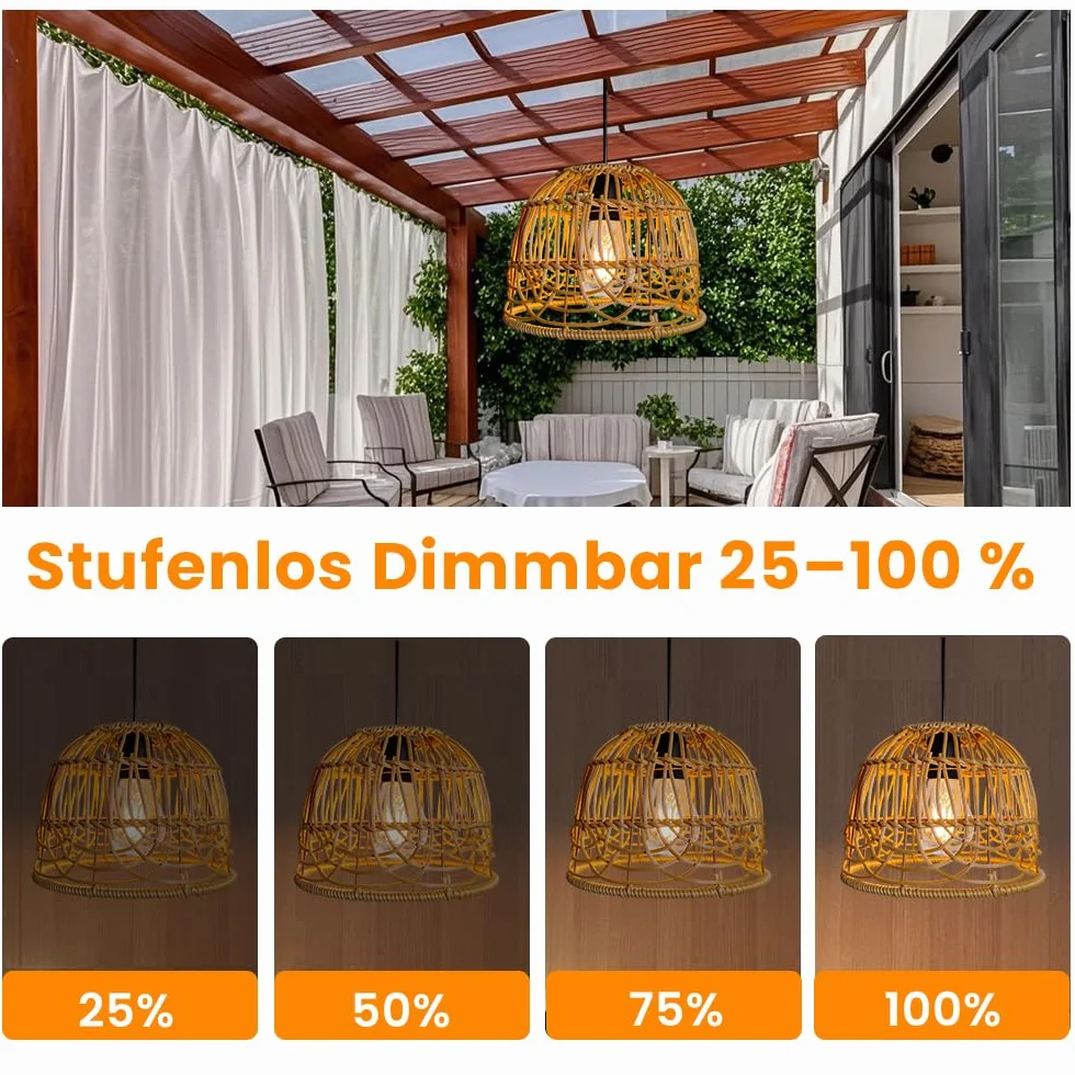 Suspension Bohème Solaire en Rotin Tressé Naturel IP44 LED Lumière Chaude